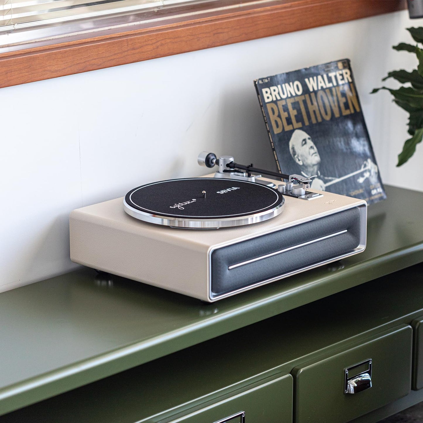 syitren SEVIA - Tocadiscos clásico para discos de vinilo con altavoces incorporados Bluetooth retro fonógrafo