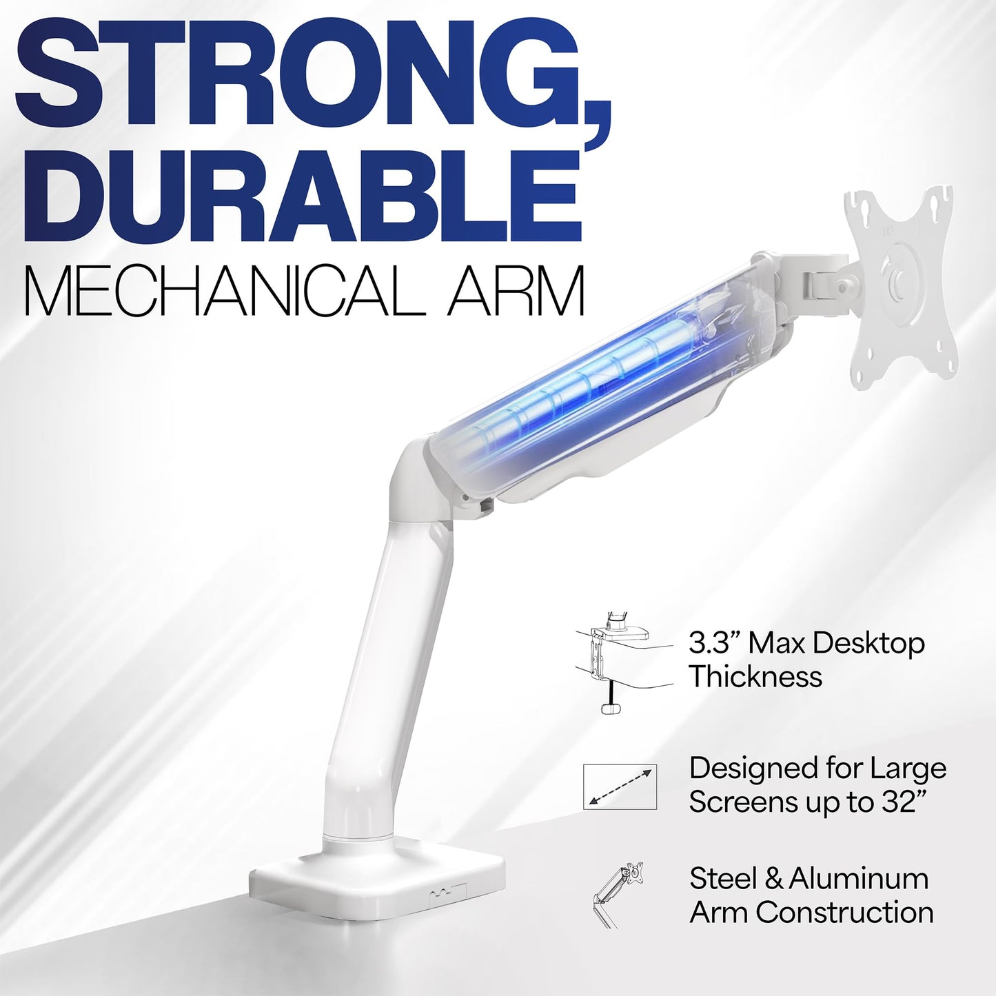 Soporte de Computadora VIVO Blanco Ajustable con Brazo Mecánico Universal VESA de 17 a 32 Pulgadas