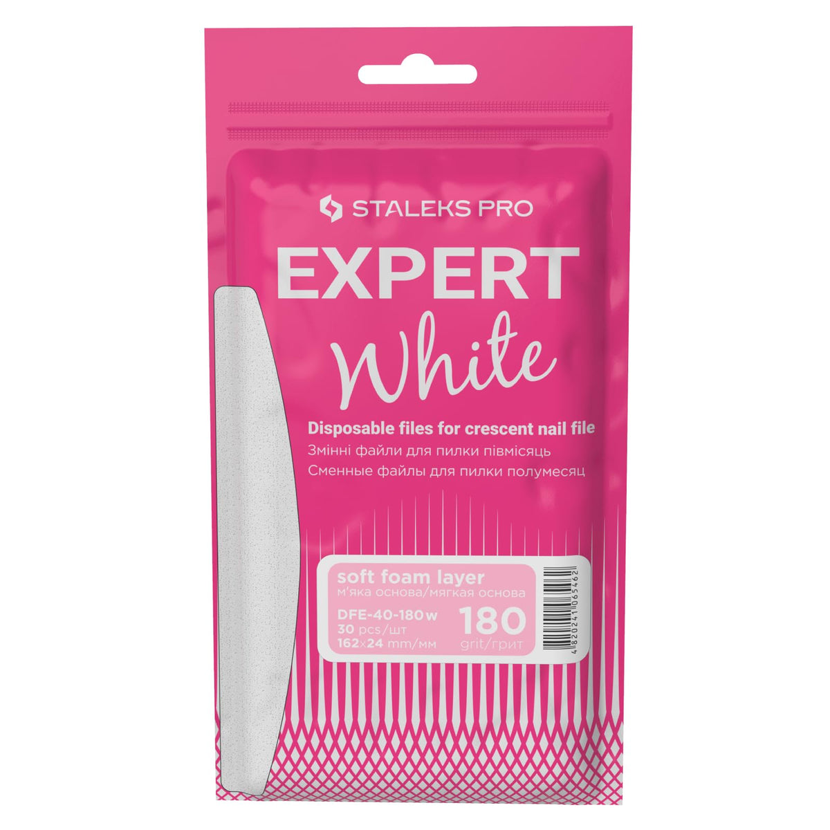 Staleks Abrasivos desechables STALEKS PRO Expert 40 blancos en forma de media luna para lima de uñas (grano 180, 30 unidades) – Limas abrasivas con capa de espuma suave para dar forma a uñas naturales