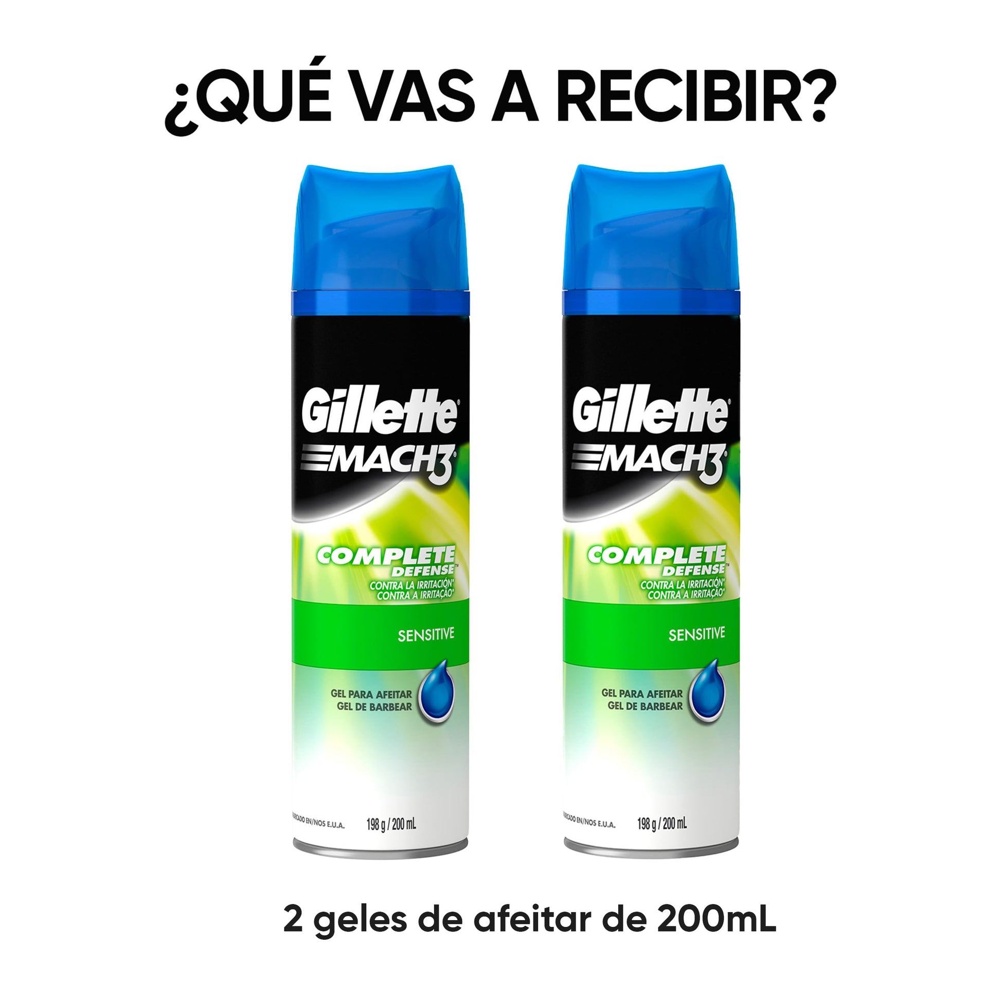 GILLETTE Mach3 Sensitive, Gel para Afeitar Piel Sensible de 400mL, para Rasurar Barba con Rastrillo para Hombre, Protege la Piel contra la Irritación