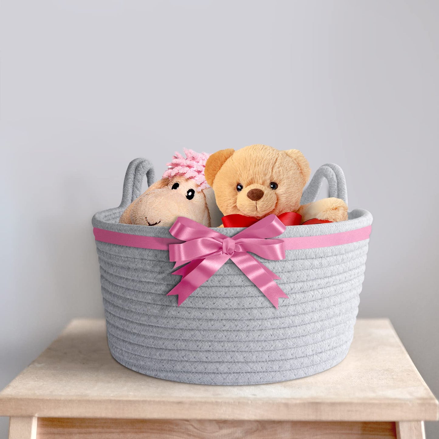 Cafshion - Organizador de juguetes para orejas de gato pequeñas, cesta de cuerda de algodón tejida, contenedores decorativos para guardería y cajas, cesta de regalo vacía para almacenamiento de