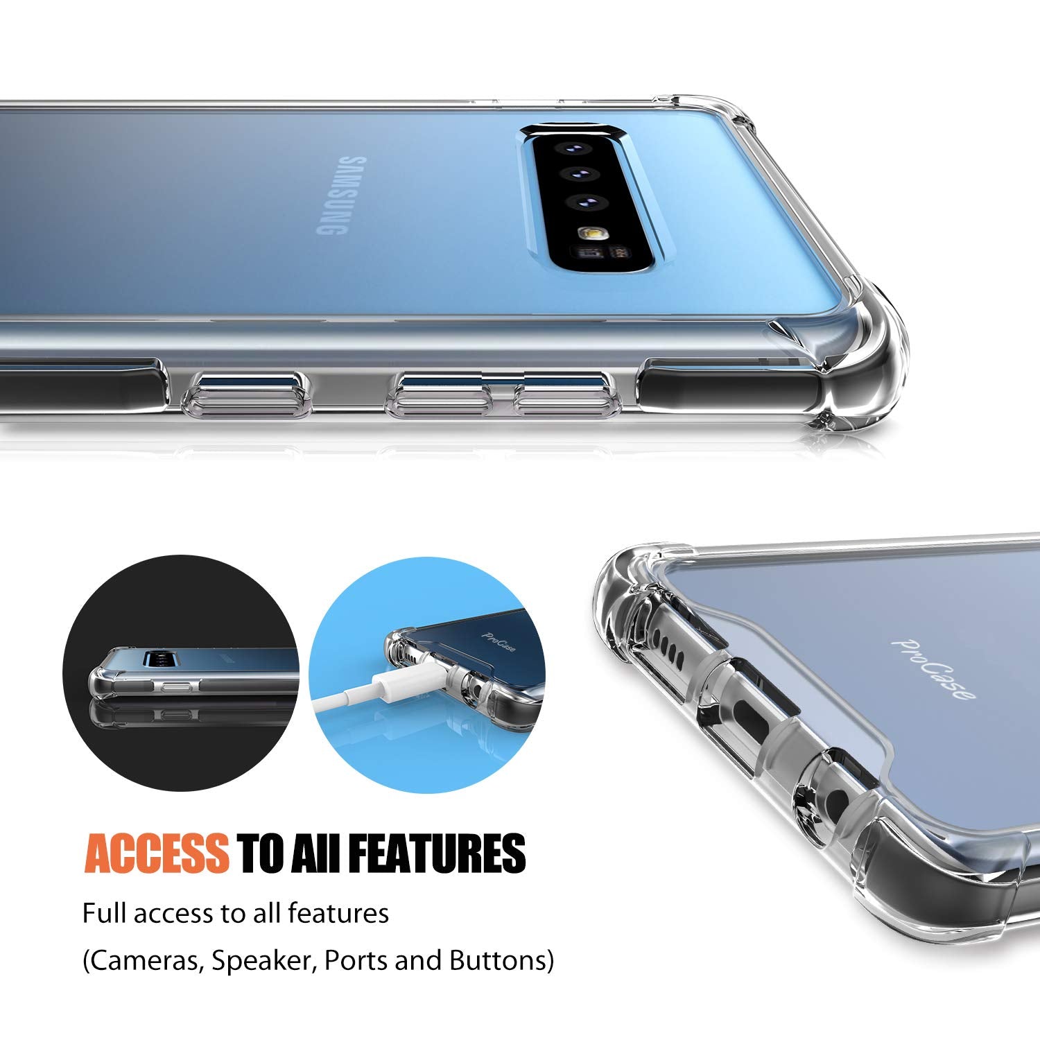 Funda ProCase Transparente Compatible con Galaxy S10 Negra Antichoque 2019