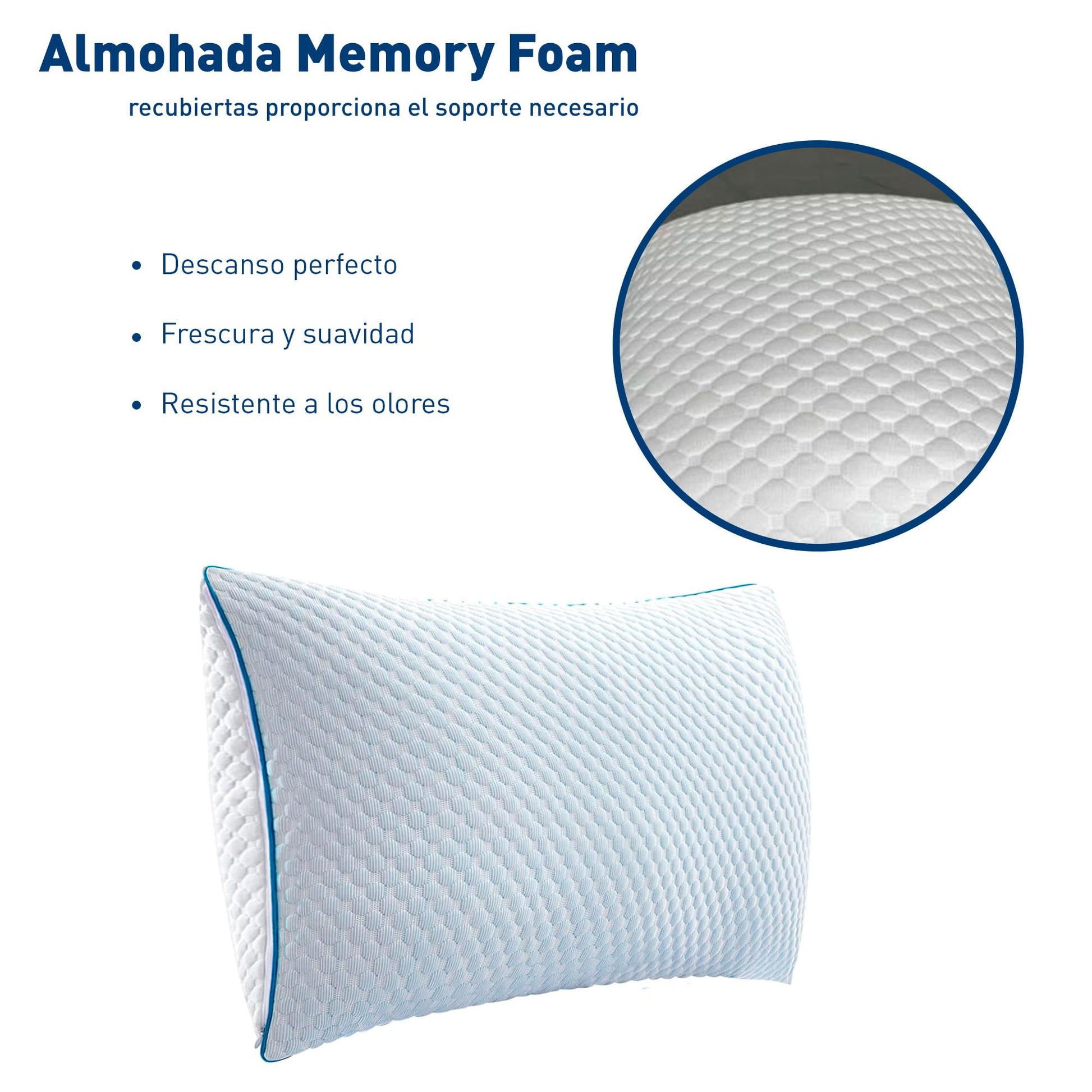 Bluelander Almohada Memory Foam, Pack de 2 Almohadas, 100% Memory Foam, Suavidad y Frescura, Hipoalergénica, Antibacterial, 64 * 45 Cm, Moldeables, Comodidad Garantizada, Soporte, Funda Lavable (2)