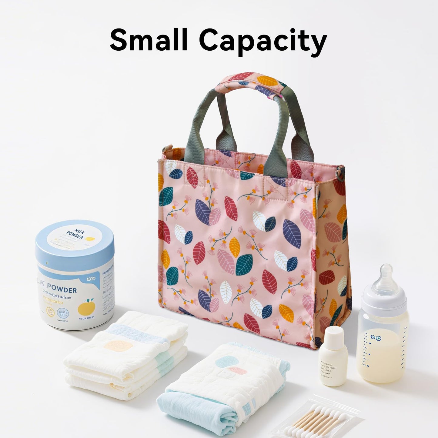 PHEBEN - Bolsa de pañales pequeña impermeable, de viaje, mini bolsa de pañales multifunción para bebé, bolso cruzado (hoja)