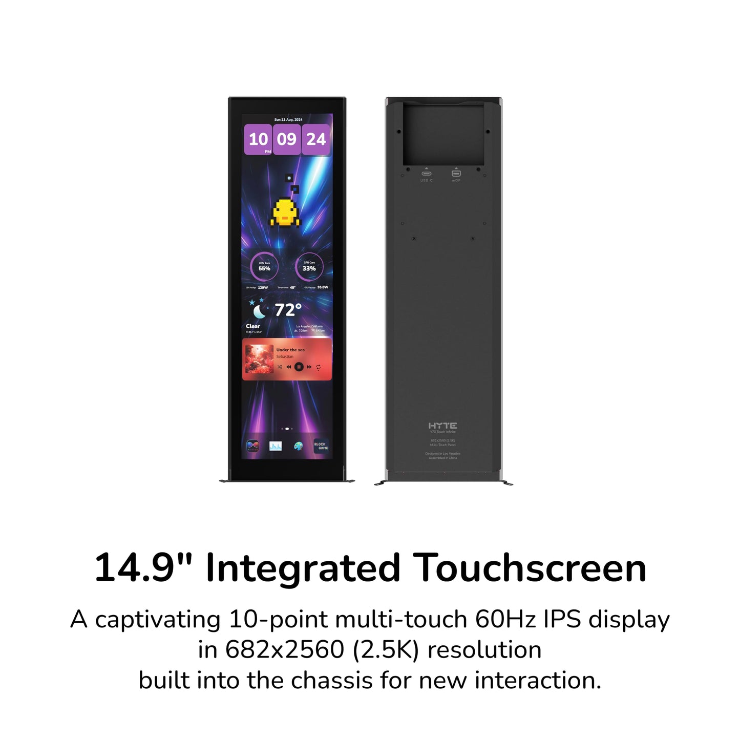 Hyte Y70 Touch Infinite Dual Chamber ATX Mid Tower - Funda estética Moderna con visualización táctil LCD integrada de 2,5 K, Panda/Blanco, CS-HYTE-Y70TTI-WB