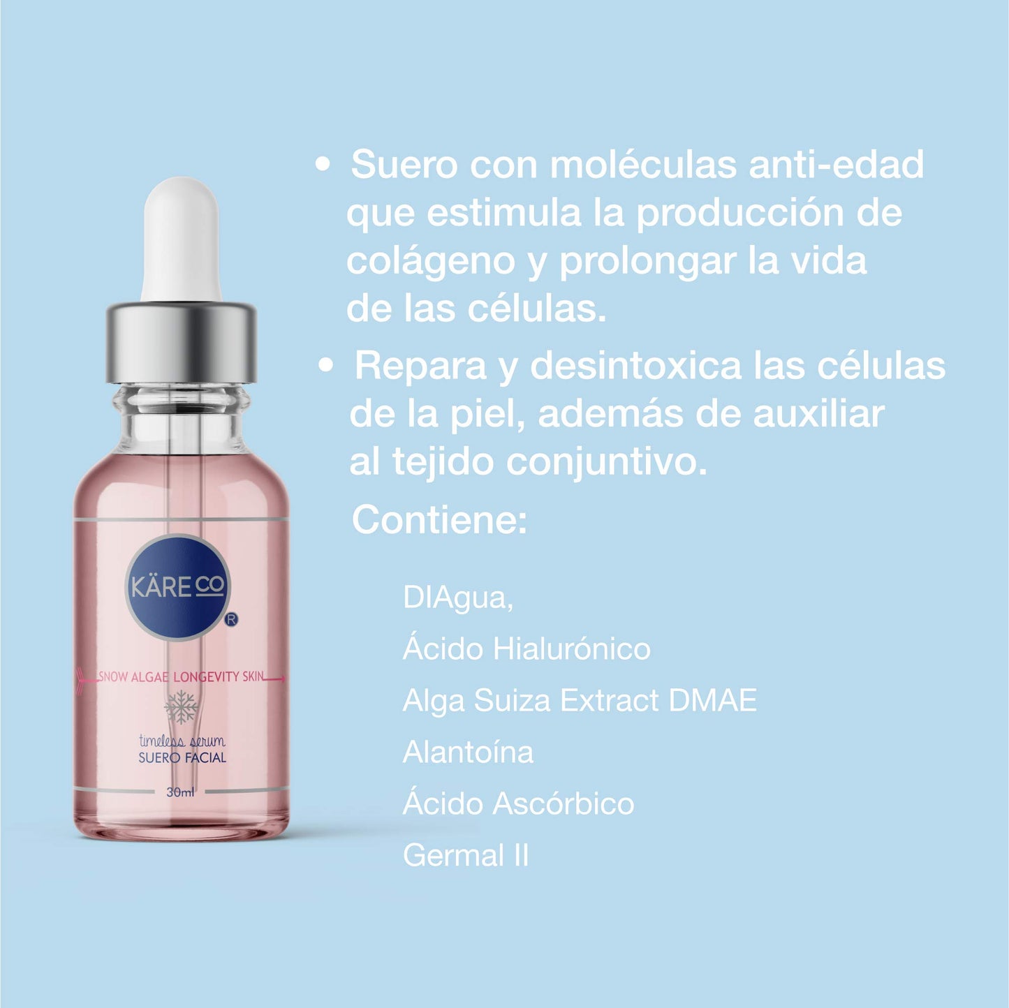 KareCo SERUM FACIAL CON ALGA SUIZA | Serum Facial Antiedad | Redefine la Firmeza y Mejora la Elasticidad con Alga Suiza, Acido Hialuronico, Vitamina C | Skin Care Premium Avanzado.