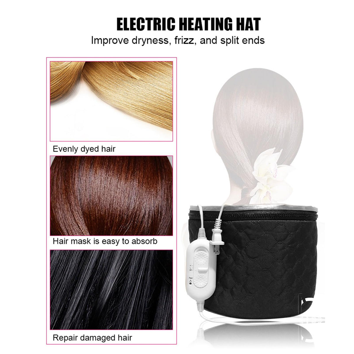Gorro de Tratamiento con Aceite Caliente,Gorro Calefactor Eléctrico Doméstico con Temperatura Ajustable de 3 Engranajes, Gorros Calefactores Inteligentes con Control de Temperatura