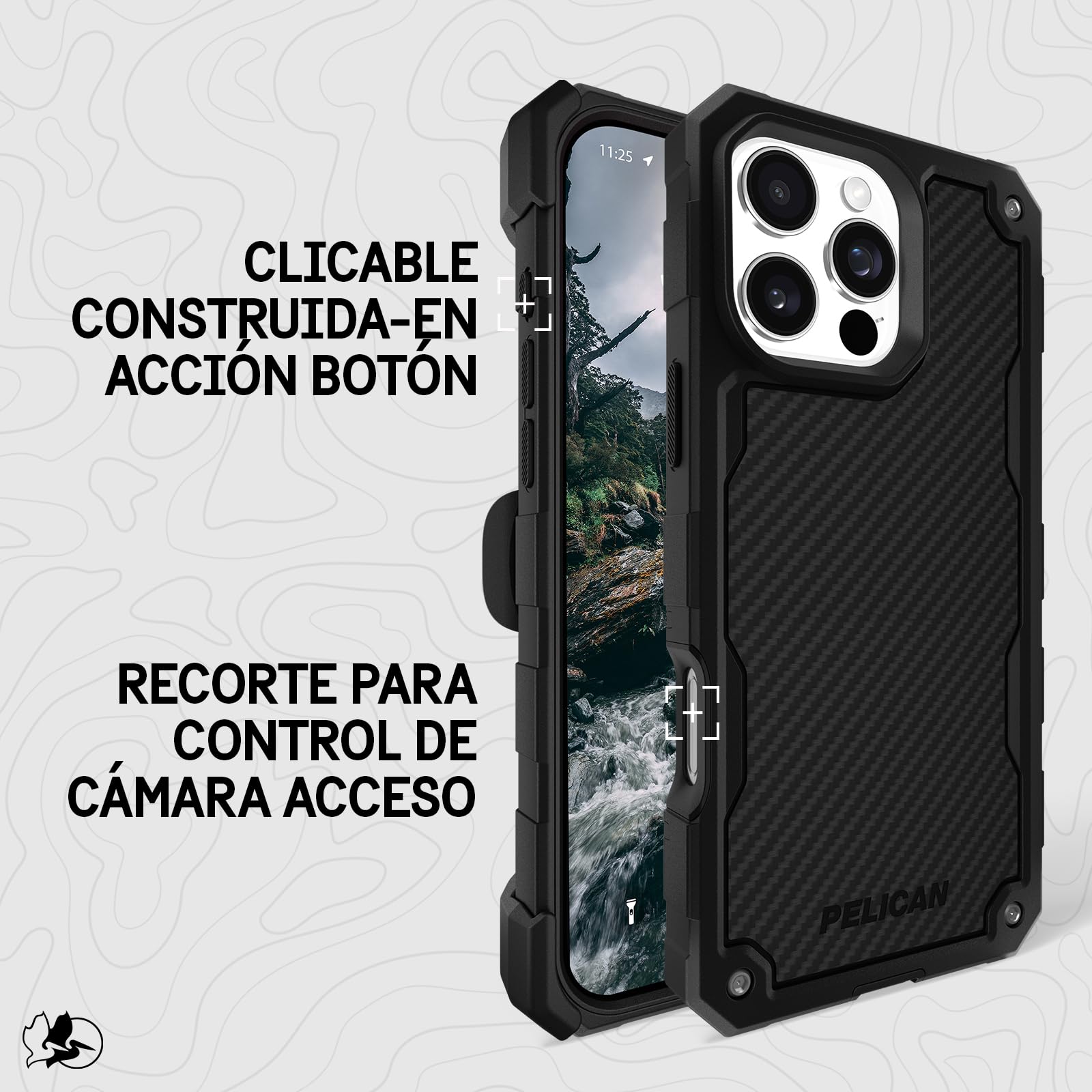 Estuche para iPhone 16 Pro MAX Pelican Carbono Compatible con MagSafe y Funda con Clip para Cinturón