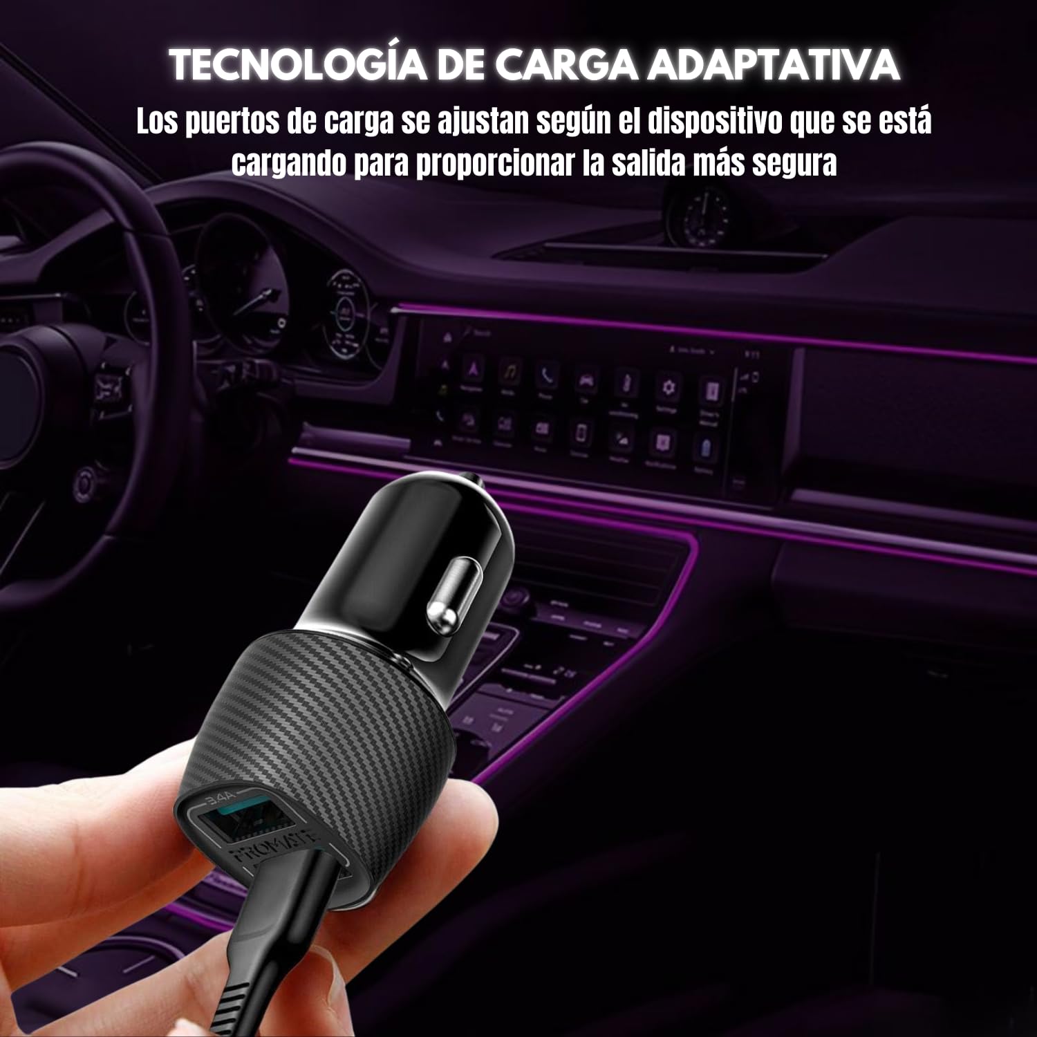 AEK CYBER Cargador de Auto USB y C, Cargador mechero, Puerto USB + C, Adptador Compatible con Telefonos moviles, Tablets, GPS, Audifonos, Dispositivos Portatiles (GA01UNDQ)