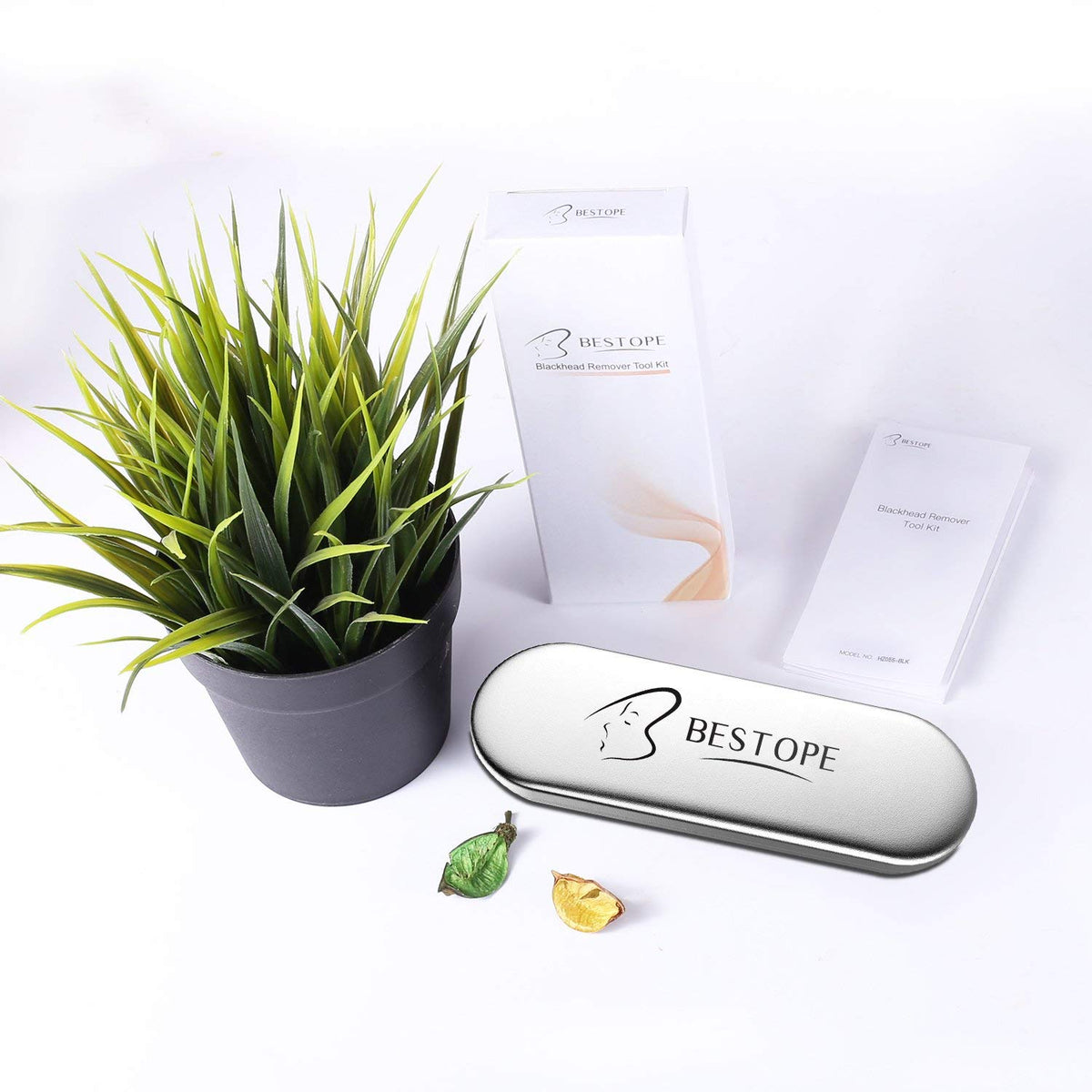 BESTOPE | Kit de herramientas para extracción de espinillas | Para rostro y nariz | 5 piezas distintas de acero inoxidable color negro.