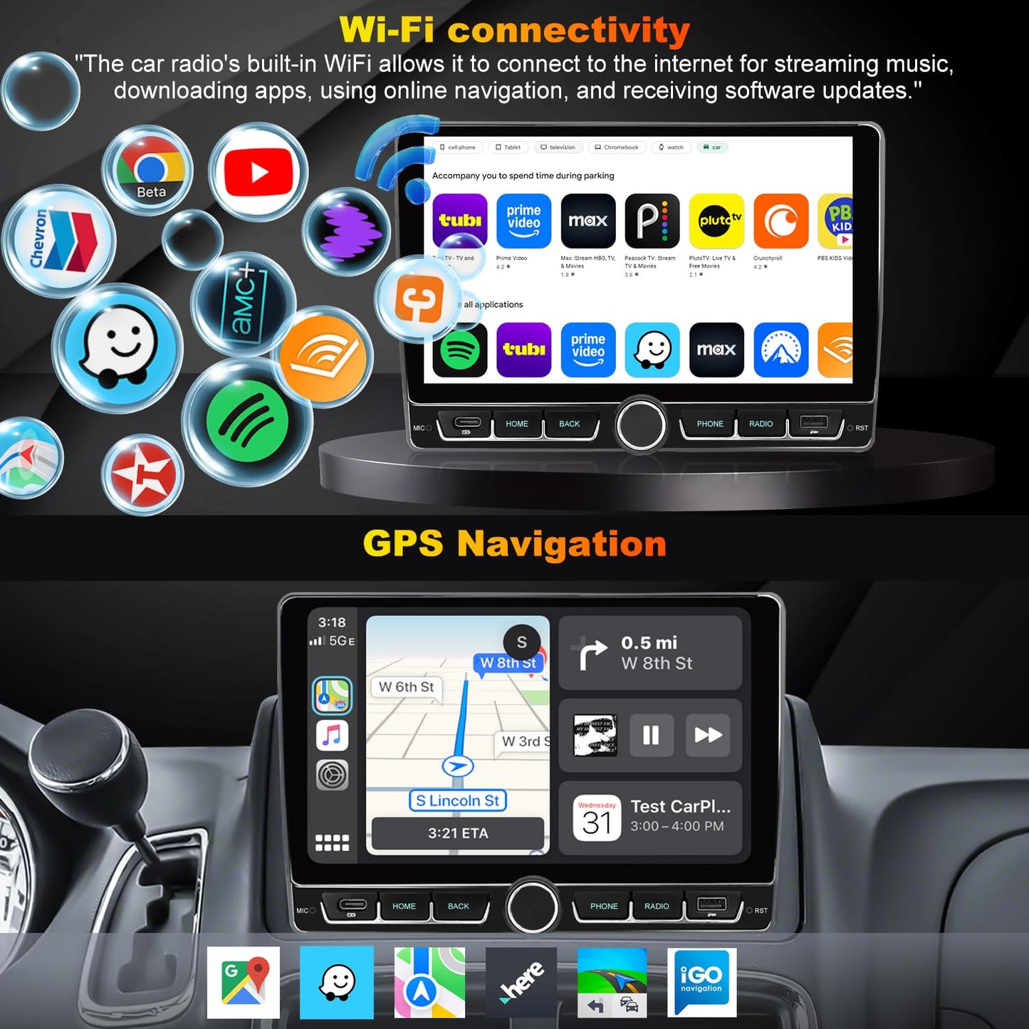 Radio Dodge Grand Caravan 2008-2020, para Chrysler Town & Country Radio 2012-2016, actualización de reemplazo estéreo de visualización táctil de 9 pulgadas, inalámbrico Carplay Android Auto, cámara de