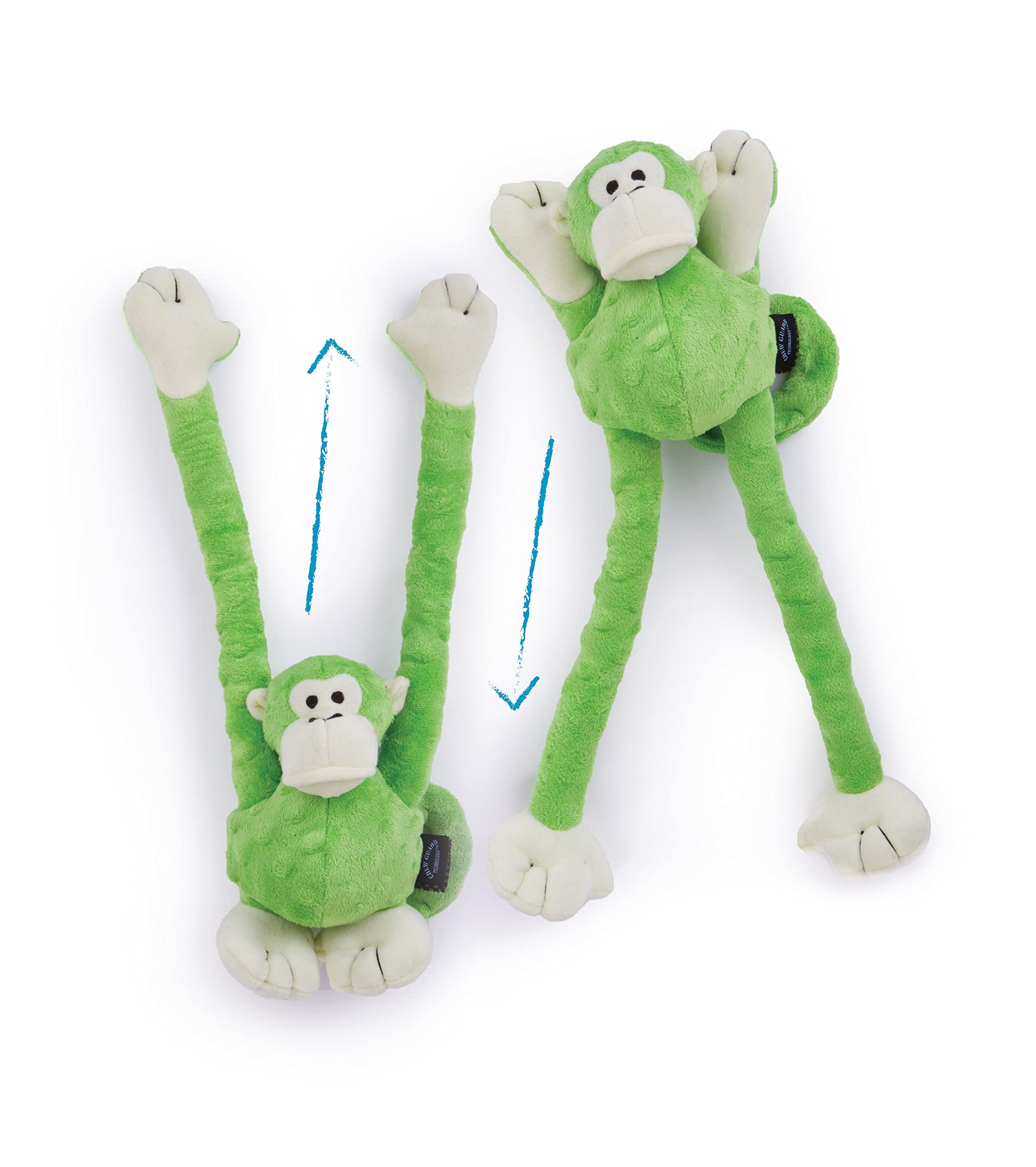 goDog Crazy Tugs Monkey - Juguete de Peluche chirriante, tecnología de protección para Masticar, Color Verde, Grande