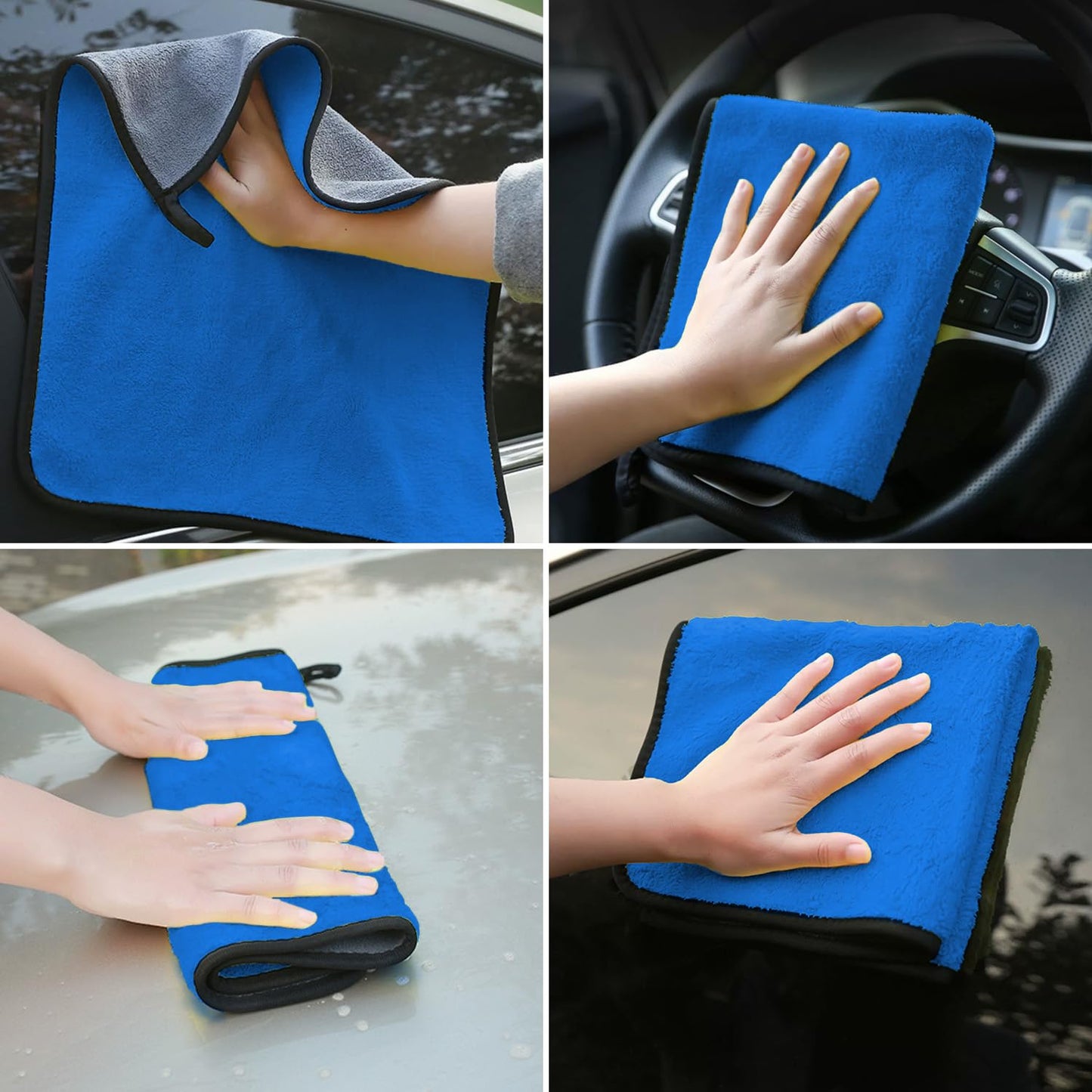 DASKING Kit Limpieza Coche, Guante y Toallas de Microfibra Premium de Lavado Coche, 2PCS Toallas (30 * 40cm) y 1PC Guante para la Limpieza de vehículo, Juego de Limpieza para Automóviles, Azul