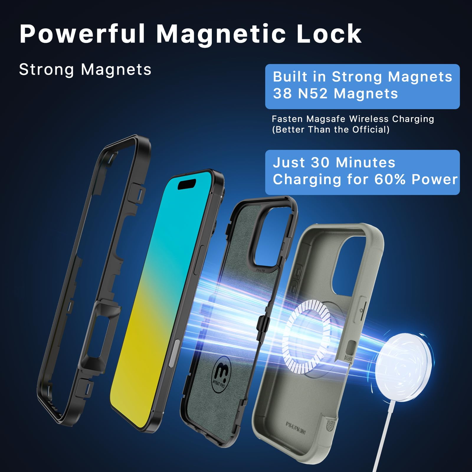 M MYBAT PRO Maverick Series - Funda para iPhone 16 Pro Max con clip para cinturón, compatible con Magsafe con protector de visualización, anticaídas, a prueba de golpes, soporte giratorio de 360°