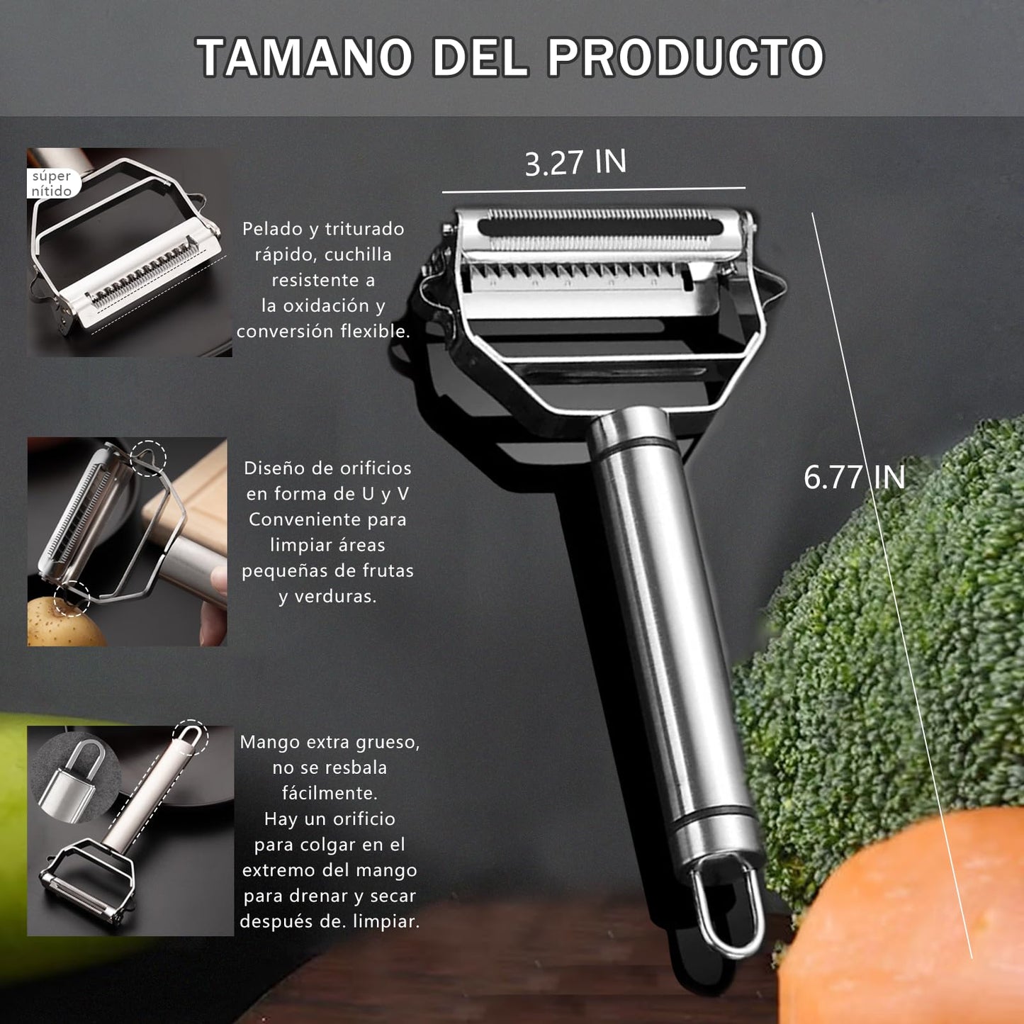 Pelador de Verduras MBLNBVN Acero Inoxidable 3 en 1 para la Cocina