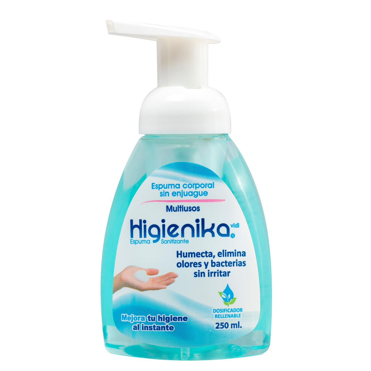 HIGIENIKA - Higiene instantánea sin enjuague - Jabón antibacterial SIN alcohol, espuma baño en seco para personas en cama, elimina olores y bacterias (250 ml)