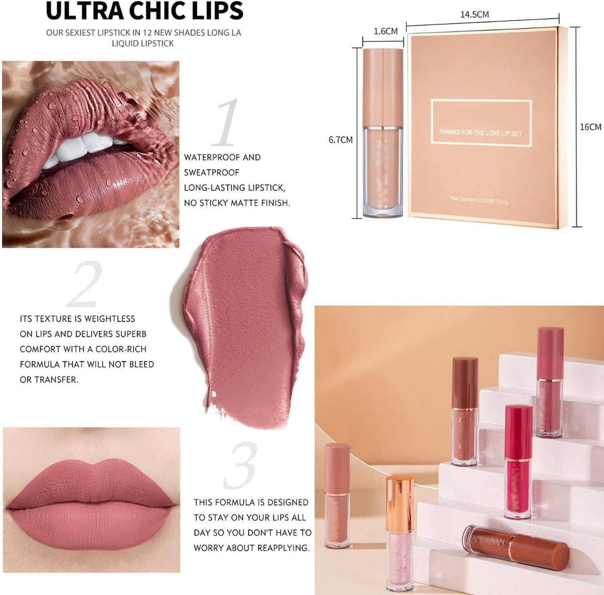 Aofong Set de 12 Lápices Labiales Líquidos Mate Aterciopelados