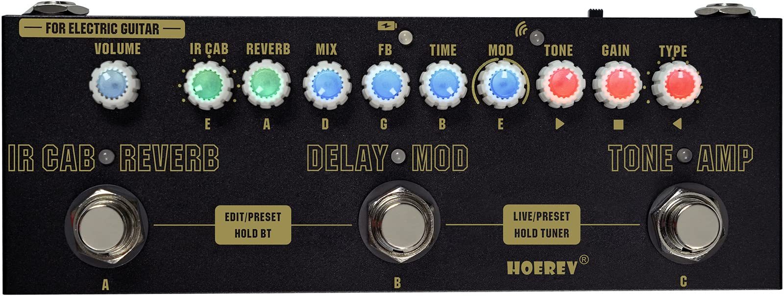 HOEREV - Pedal de guitarra multiefectos, retardo, reverberación, fase, coro, distorsión, sobremarcha, multiefectos, pedal para guitarra eléctrica, batería incorporada