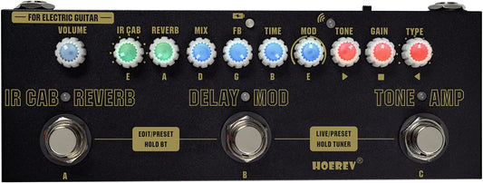 HOEREV - Pedal de guitarra multiefectos, retardo, reverberación, fase, coro, distorsión, sobremarcha, multiefectos, pedal para guitarra eléctrica, batería incorporada