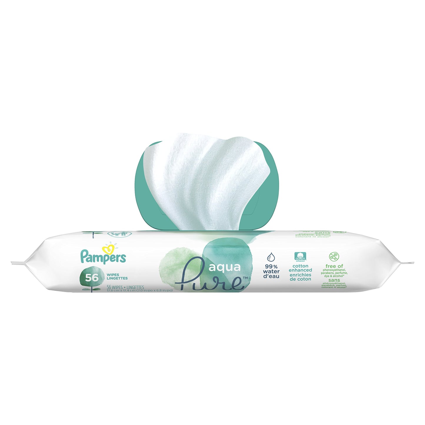Toallitas para bebé, Pampers Aqua Pure Sensitive Water Pañales para bebé, hipoalergénicas y sin perfume, 56 toallitas en total