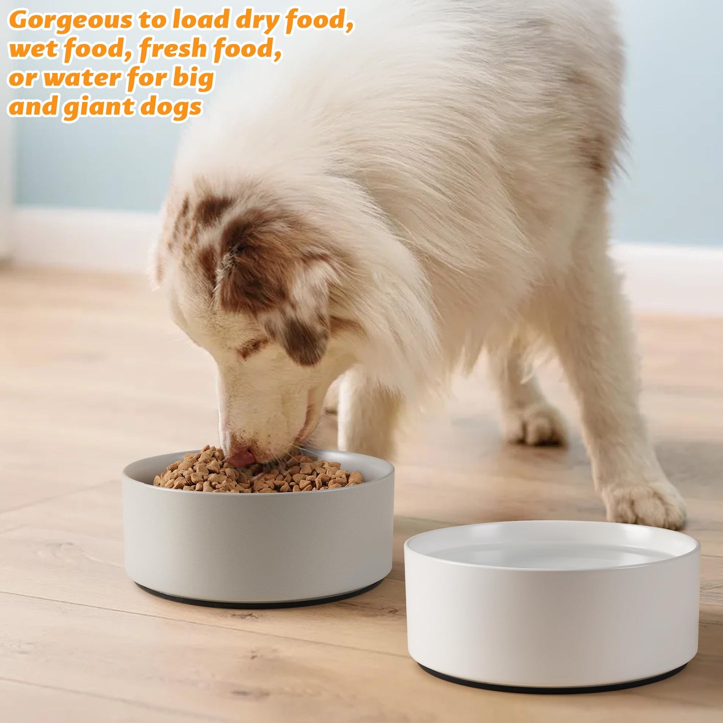 Kitwinney - tazón grande antideslizante para perros, cuencos de cerámica pesados para perros con base de silicona, tazón ponderado sin punta, tazón de agua para perros sin derrames, tazón básico para