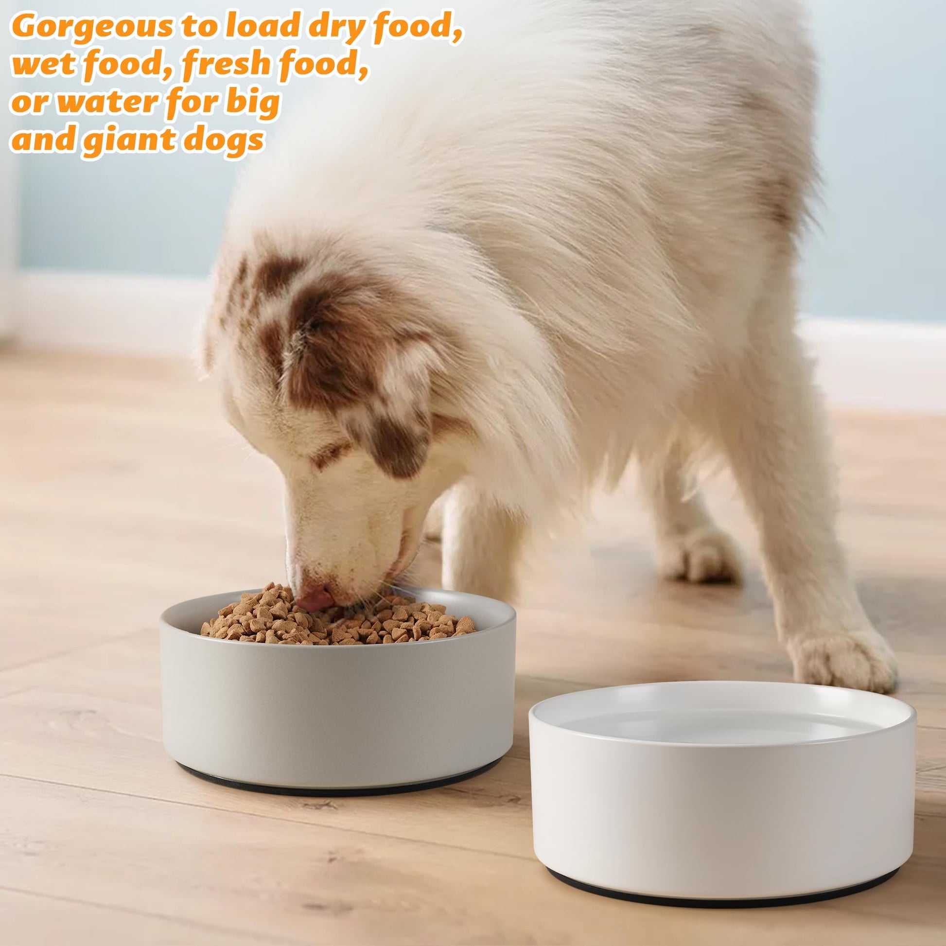 Kitwinney - tazón grande antideslizante para perros, cuencos de cerámica pesados para perros con base de silicona, tazón ponderado sin punta, tazón de agua para perros sin derrames, tazón básico para