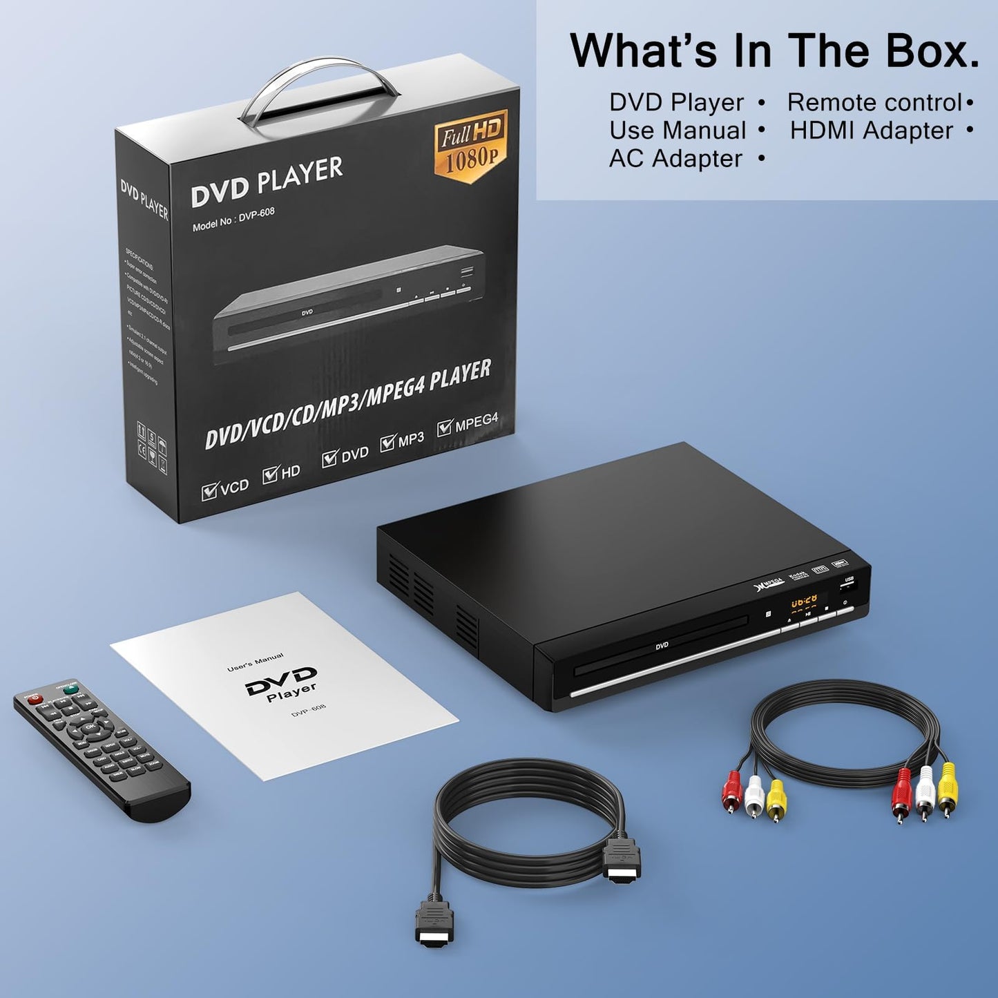 LOMENTICSAll-Region DVD Players for TV with HDMI，CD Player for Home Stereo System, HDMI and RCA Cable Included，Enjoy an Excellent Sound Quality Experience