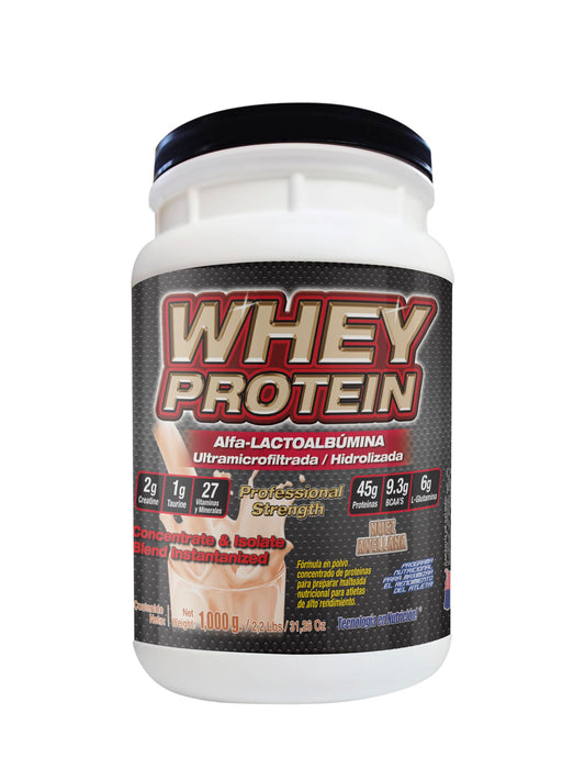 WHEY PROTEIN: Lactoalbúmina de suero de leche 1,000 gr (NUEZ AVELLANA)