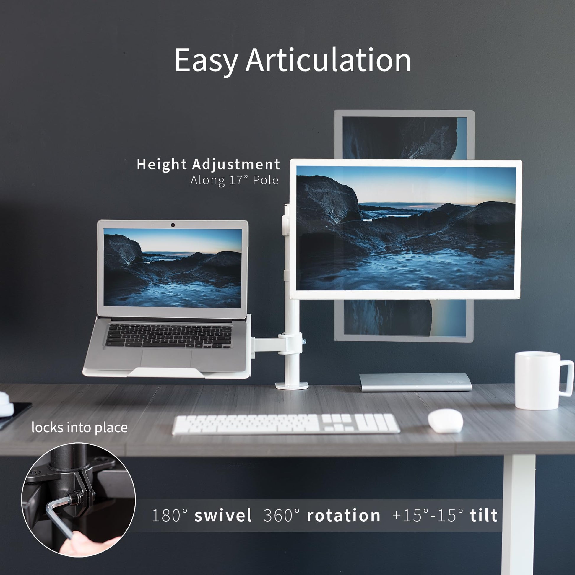 Conjunto de Soporte para Monitor VIVO Blanco totalmente Ajustable para Computadora Individual