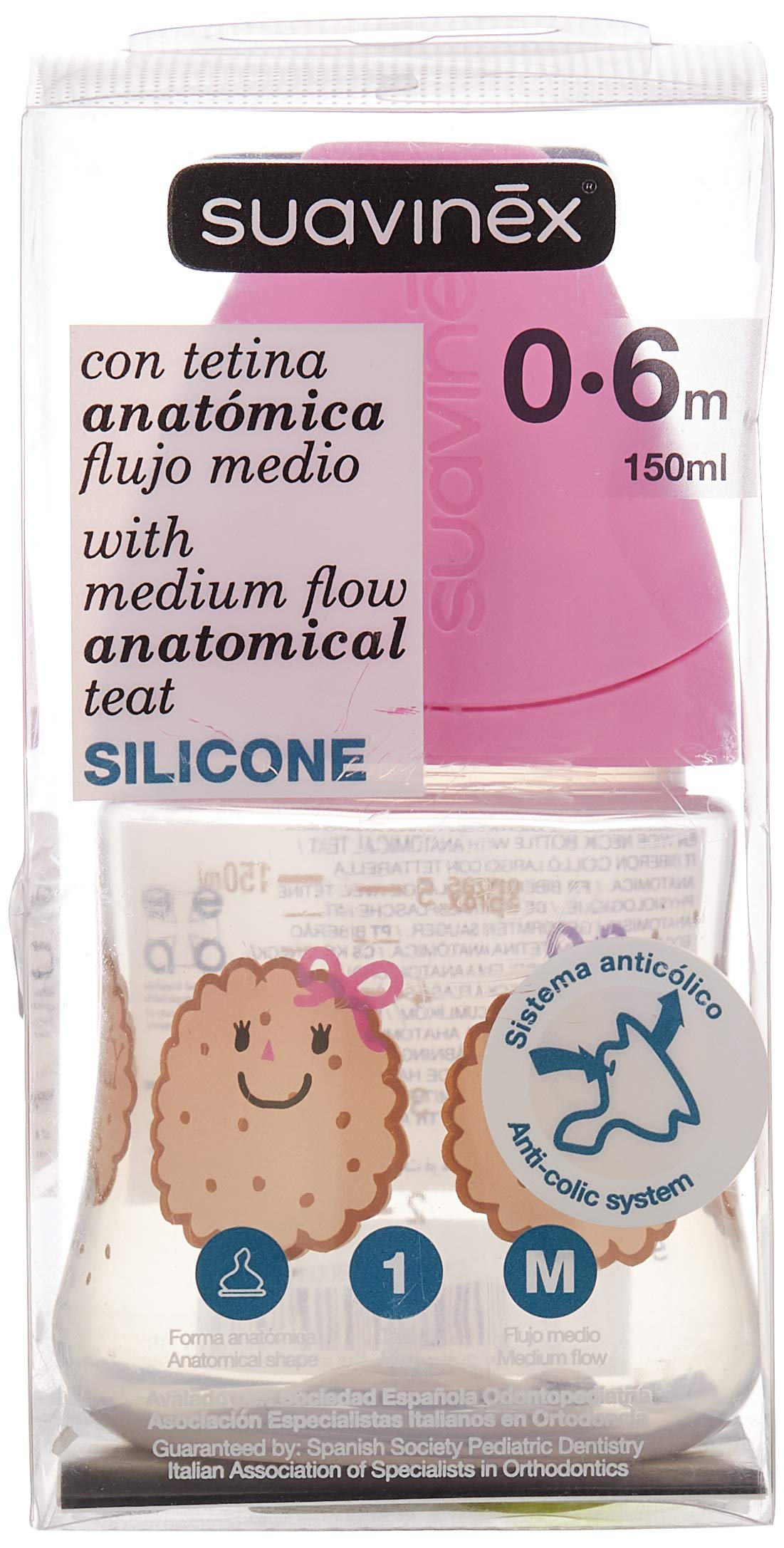 Biberón SUAVINEX Rosa Flujo Medio Lovely Biscuits
