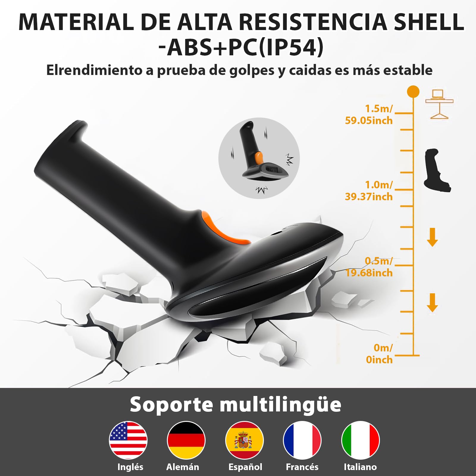 Escáner de Código de Barras WELIKERA Bluetooth 2D 1D Inalámbrico con Soporte y USB para Puntos de Venta