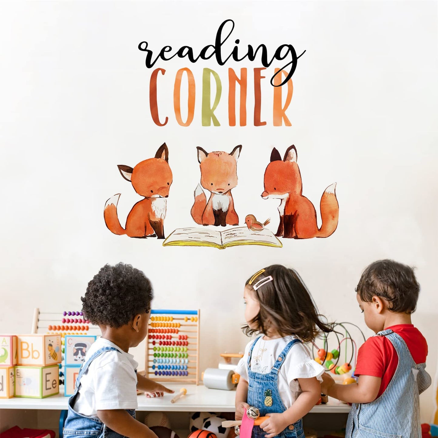 Mfault Foxes - Calcomanías de pared para niños y niñas, calcomanías de pared extraíbles de animales del bosque, libros de lectura, decoración de sala de juegos, recámara, arte de aula, biblioteca de