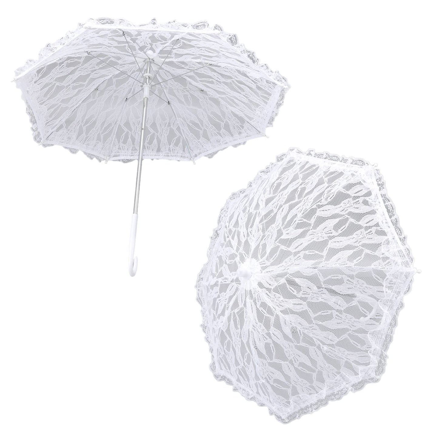 TANM Paraguas de Sombrilla de Encaje Blanco, Paraguas de Sombrilla de Encaje Aspecto Elegante en J de Plástico para Boda