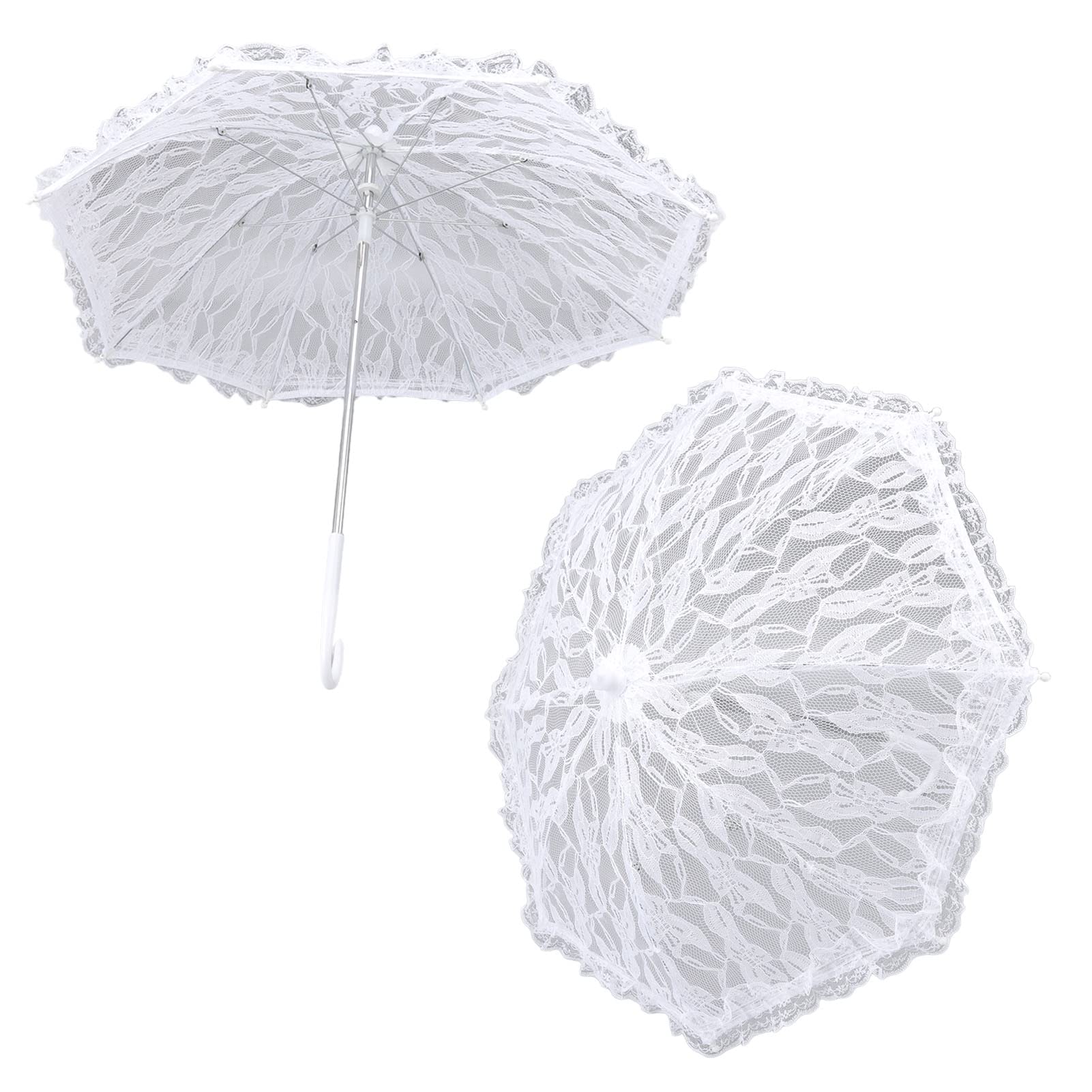 TANM Paraguas de Sombrilla de Encaje Blanco, Paraguas de Sombrilla de Encaje Aspecto Elegante en J de Plástico para Boda