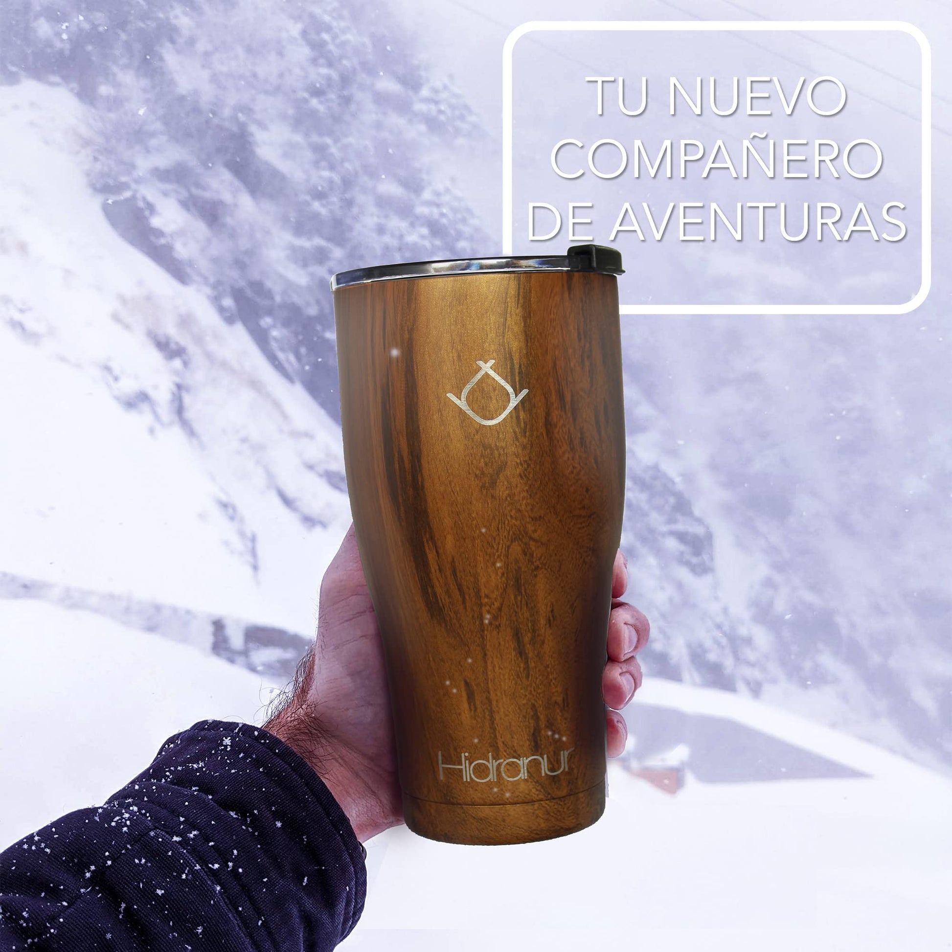 Hidranur Termo de Acero Inoxidable Doble Aislamiento Térmico, 30 Oz (887.206 ml), Termo para Café, Tapa Hermética Antifugas, Popote Incluido (Madera, 30 Oz (887.206 ml))