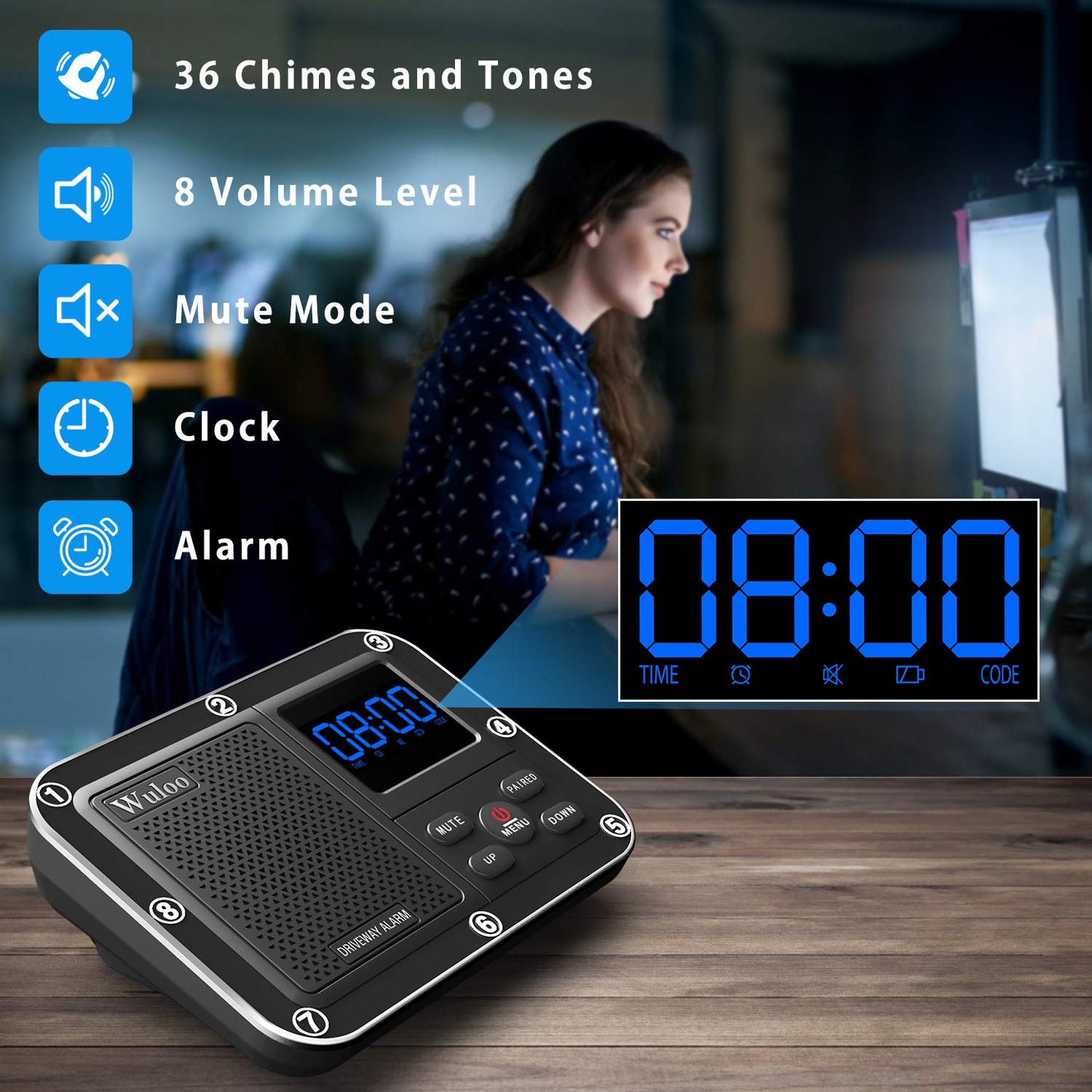 Alarma solar inalámbrica para entrada exterior de 1600 pies, sensor de movimiento al aire última intervensión y sistema de alerta de entrada con batería recargable, resistente a la intemperie, modo de