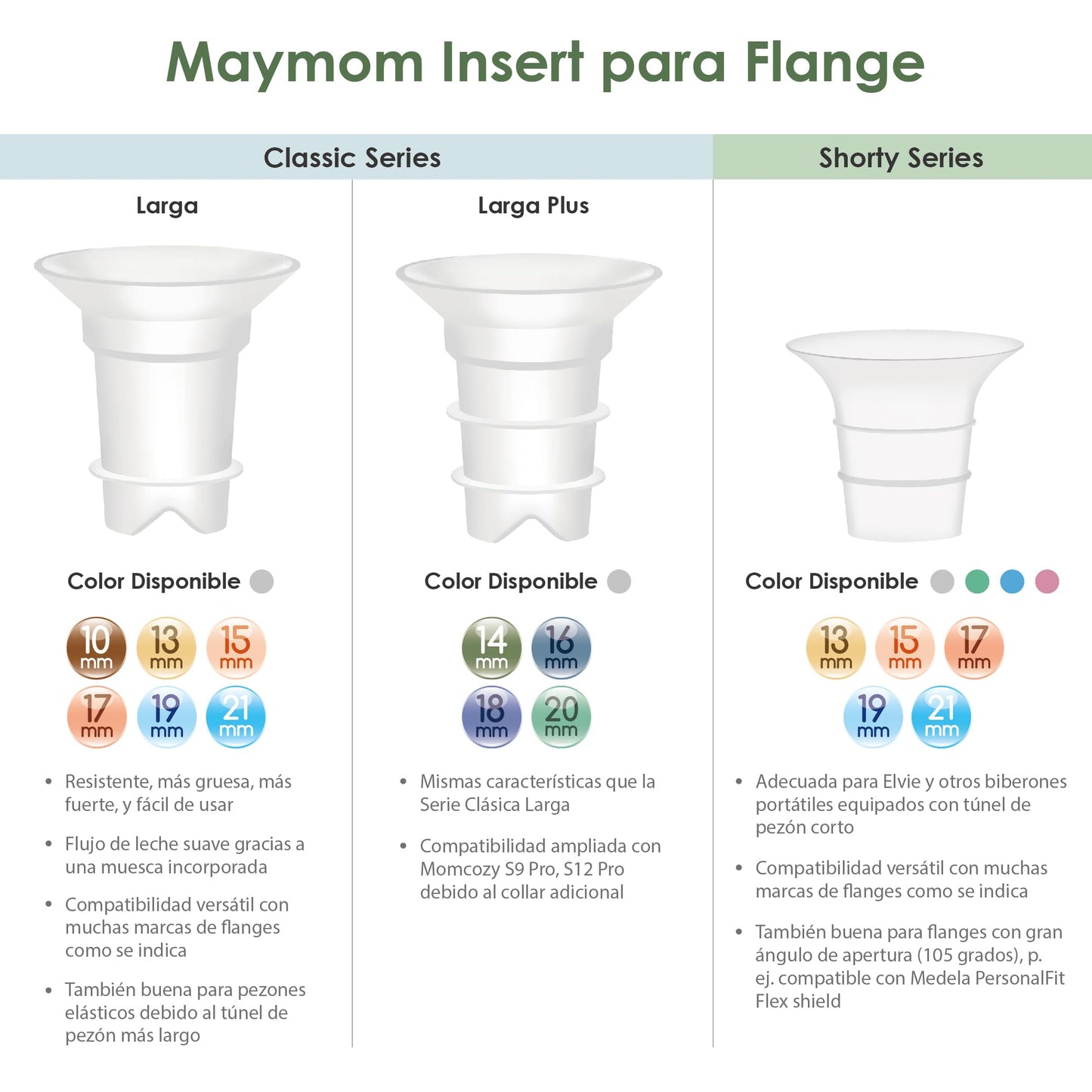 Inserto de embudo Maymom de 15 y 17 mm compatible con Elvie Single/Double Electric y copa portátil Stride de 24 mm. No es una pieza de repuesto original.