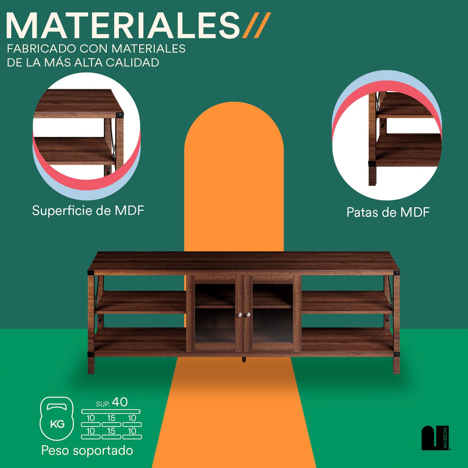 Mueble para TV MUBSON Bari de Madera con 4 Repisas y Vitrina en Marrón para Pantallas de hasta 75 Pulgadas