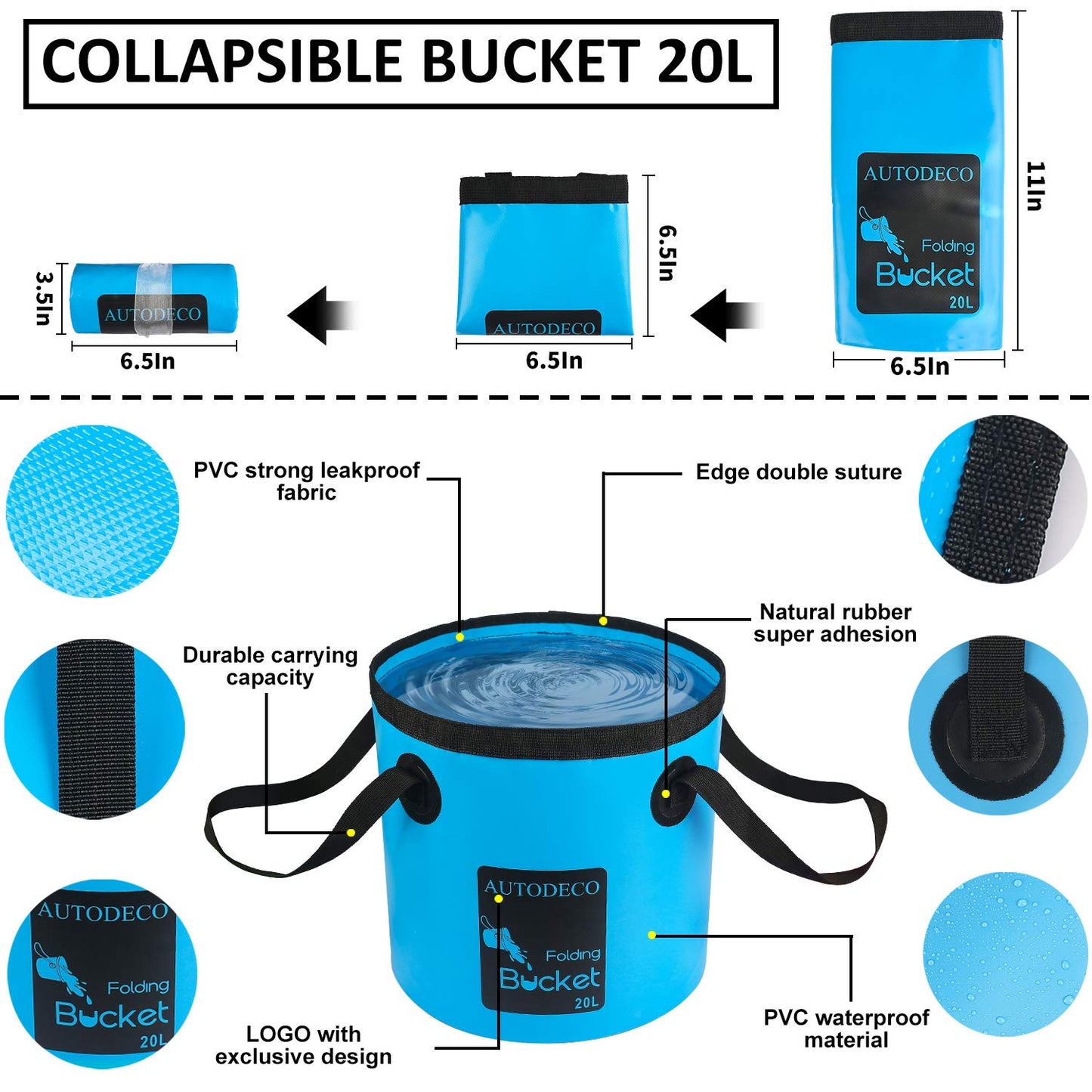 AUTODECO - Kit de limpieza de lavado de coche con pistola de espuma, bolsa de lona azul de 62 pulgadas, cepillo para polvo de lavado de parabrisas y herramienta de limpieza plegable, guante de lavado de esponja, juego completo para interiores y exteriores