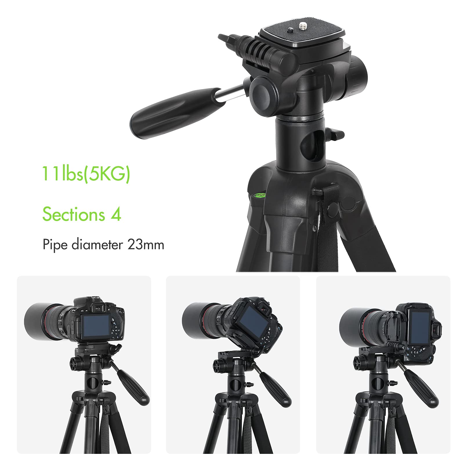 BHCASE TTT-009 Trípode de fotografía portátil de 168 CM / 66,14 Pulgadas Cámara monopié Soporte de trípode Horizontal Aleación de Aluminio Giratorio de 360 ° Capacidad de Carga de 5 kg / 11 Libras