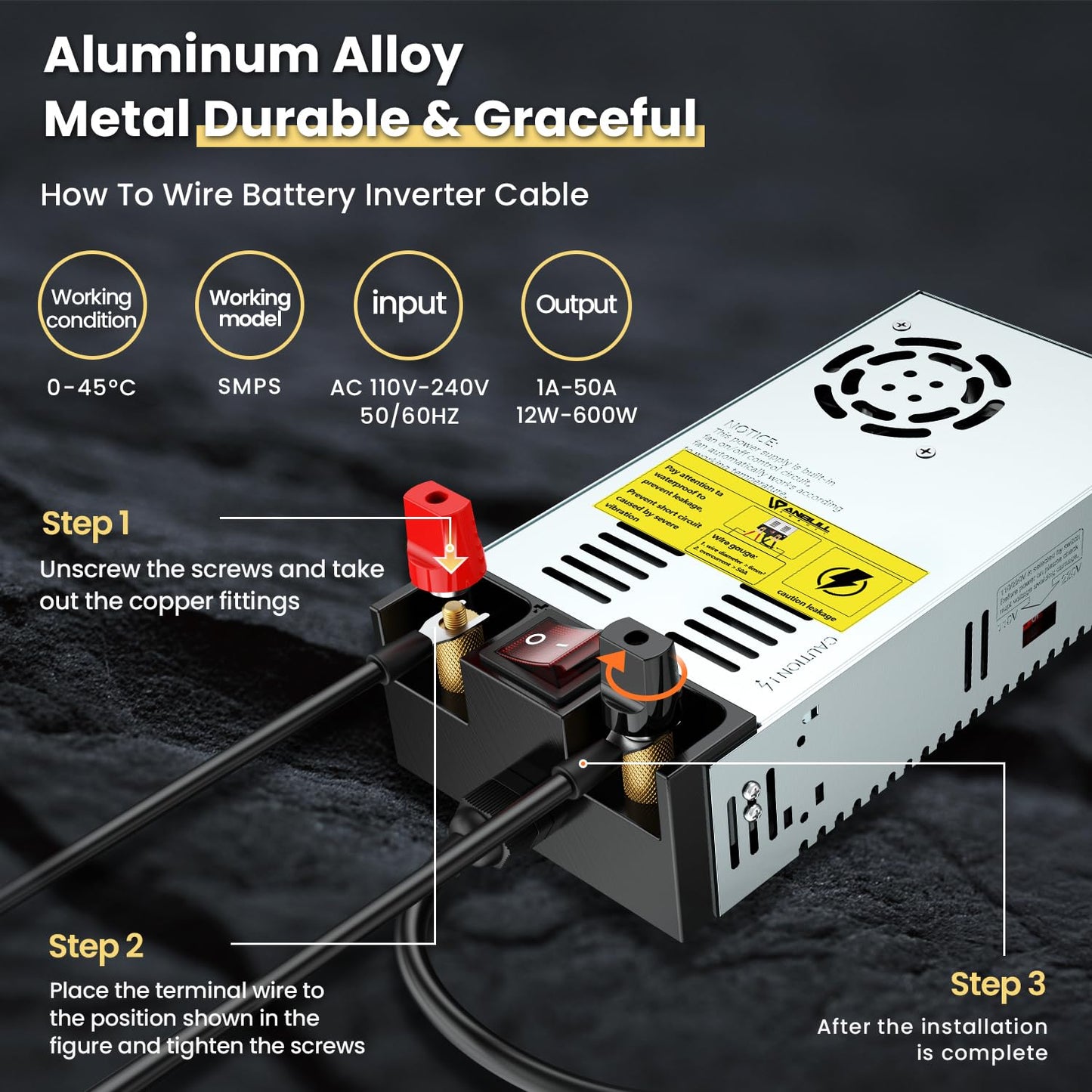 Convertidor Anbull 600W 50A con Interruptor de Encendido/Apagado