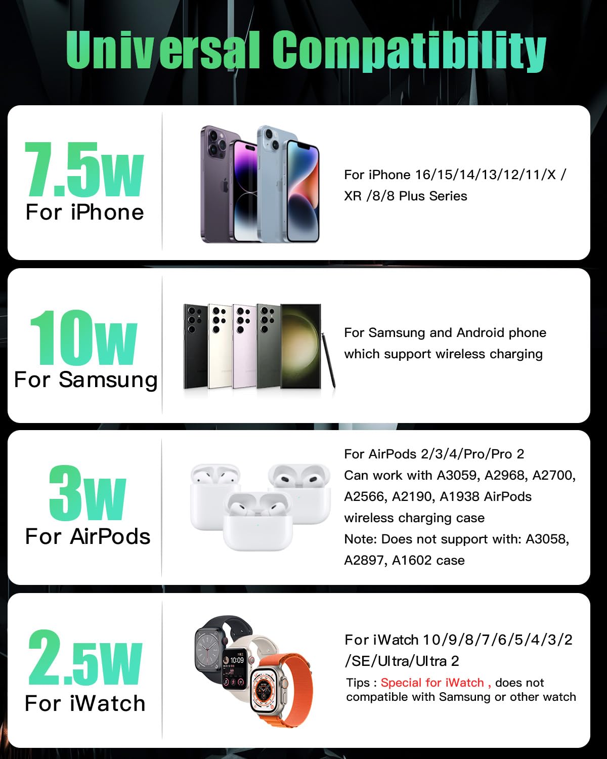 JARGOU - Estación de carga 3 en 1 para Apple, cargador inalámbrico para múltiples dispositivos, para iPhone 16, 15, 14, 13, 12, 11, serie 8, Apple Watch, AirPods 4, 3 Pro