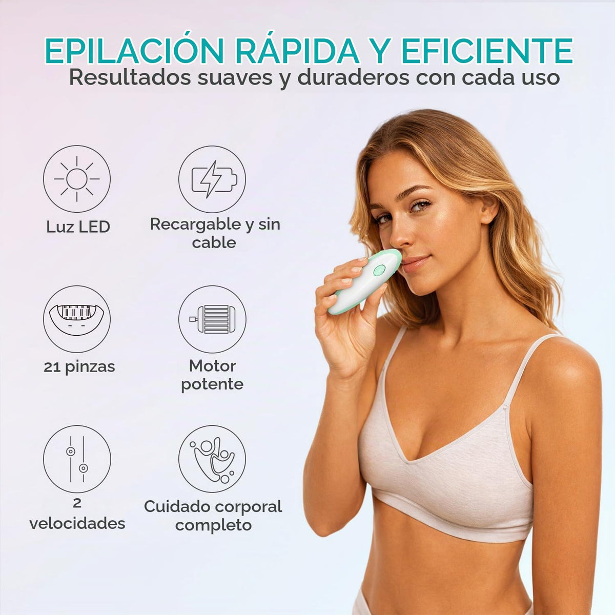 VOGOE Depiladoras Para Mujeres Con 21 Pinzas Y Luz Led, Depiladora Inalámbrica De 2 Velocidades Para Mujeres, Depiladoras Eléctricas Recargables Para Brazos Y Piernas, Verde Hr110