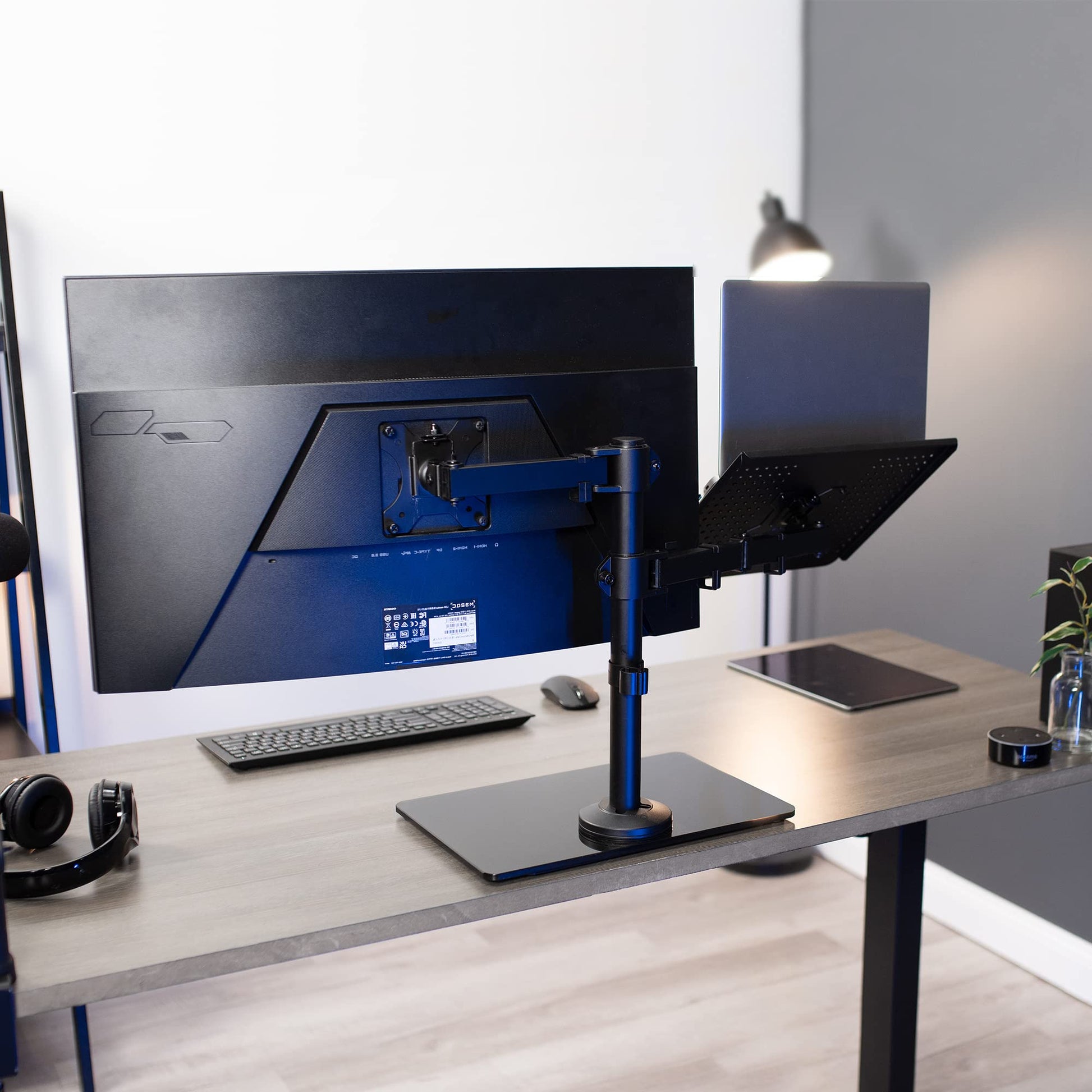 Soporte para Monitor y Portátil Vivo Negro con Base de Vidrio, Adaptable hasta 32 Pulgadas