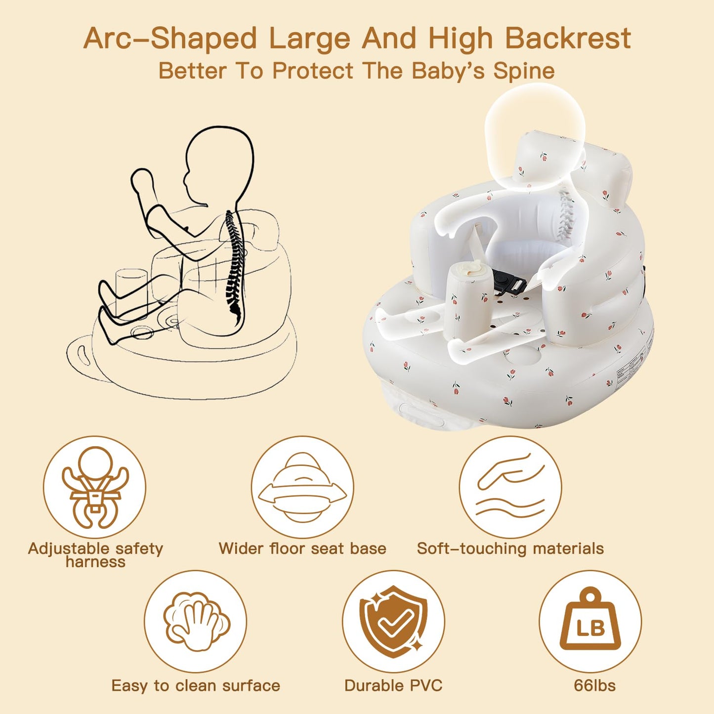 Asiento Inflable para Bebé Tulips con Bomba de Aire Integrada y Arnés Ajustable