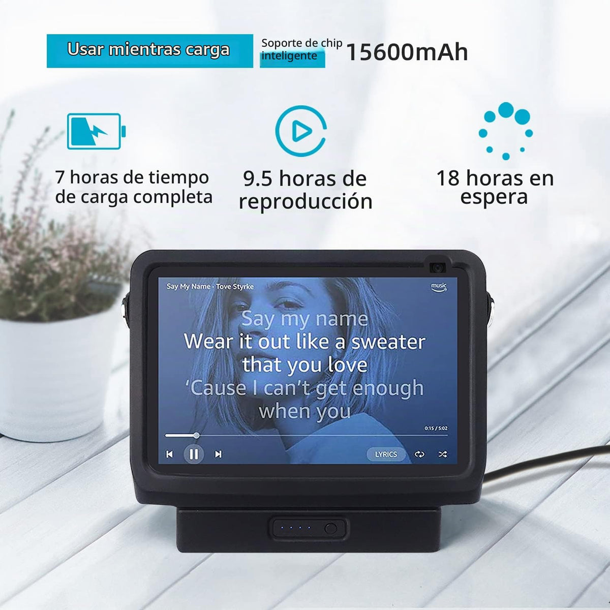 Base de Batería Blanou Negro para Show8 1ª y 2ª Generación con Cargador Portátil y Soporte para Altavoz Inteligente Xiaodudao 15600mAh Protector 9.5 Horas Trabajo.
