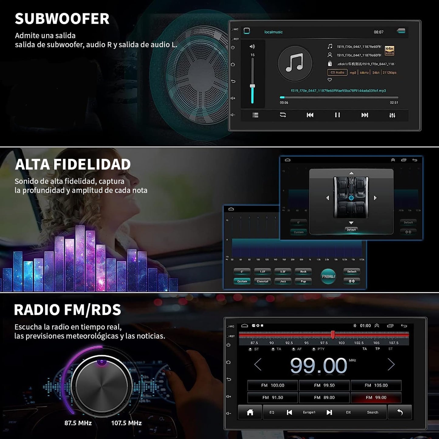 FINYQBET Autoestereos para Carro de Android 11 de 9210S,Estéreo para Pantalla Carplay para Auto con Android Auto,Pantalla HD Mirrorlink,FM,GPS,Bluetooth y más