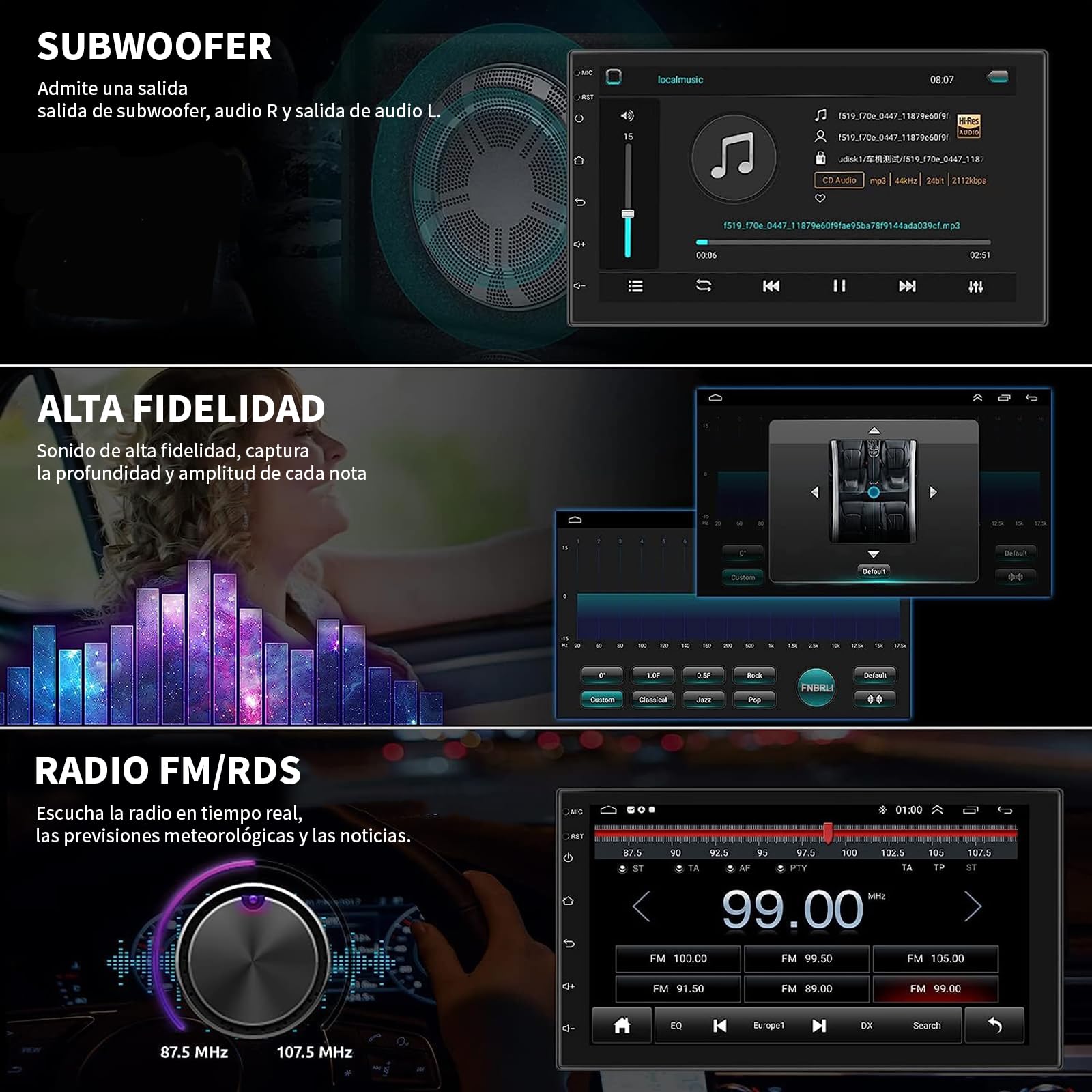 FINYQBET Autoestereos para Carro de Android 11 de 9210S,Estéreo para Pantalla Carplay para Auto con Android Auto,Pantalla HD Mirrorlink,FM,GPS,Bluetooth y más