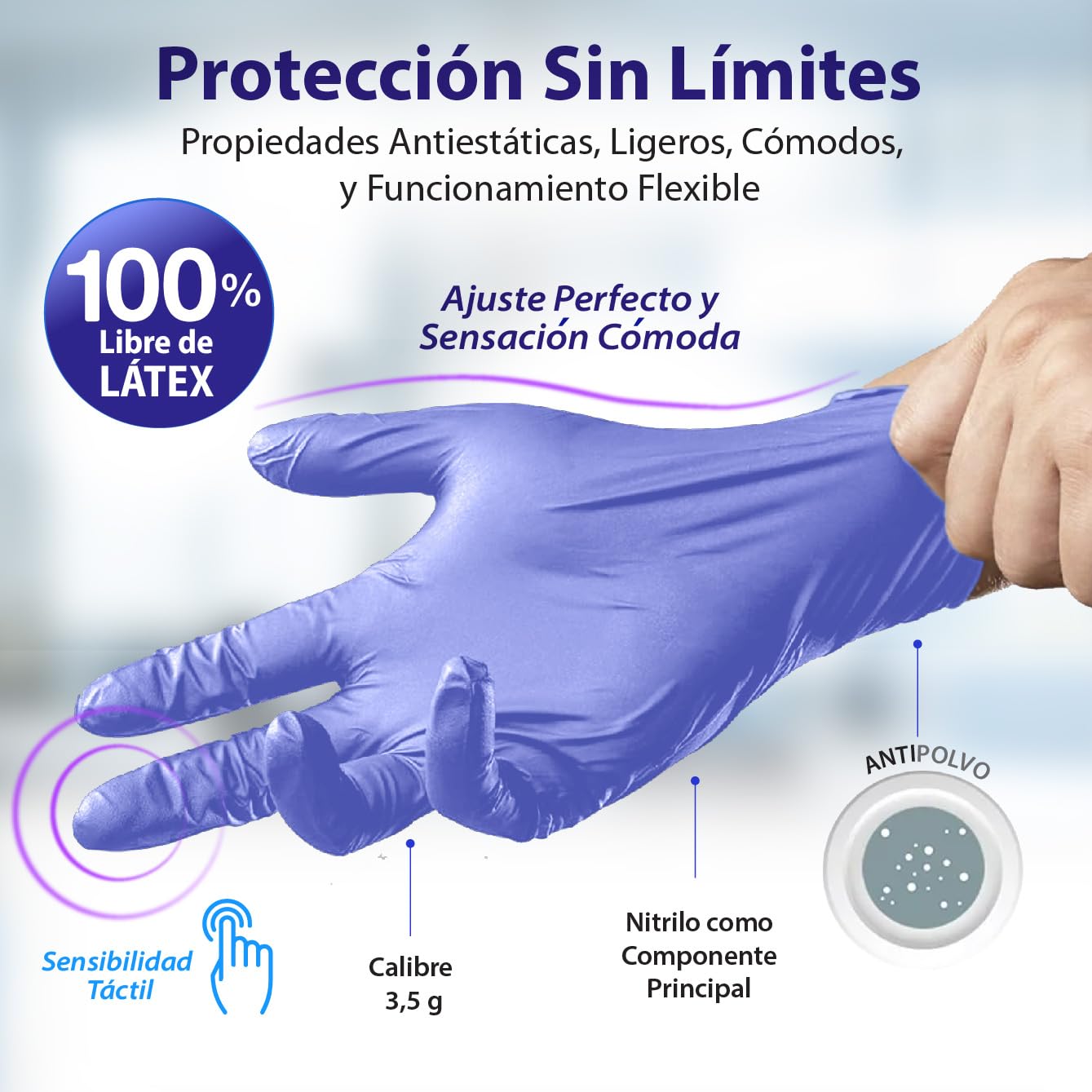 Best Trading 100 Guantes de Nitrilo Color Azul Ártico: Libres de Látex, Ajuste Perfecto, Guantes Premium con Tecnología Touchscreen. Comodidad, Seguridad y Funcionalidad en tus Manos (Mediano)