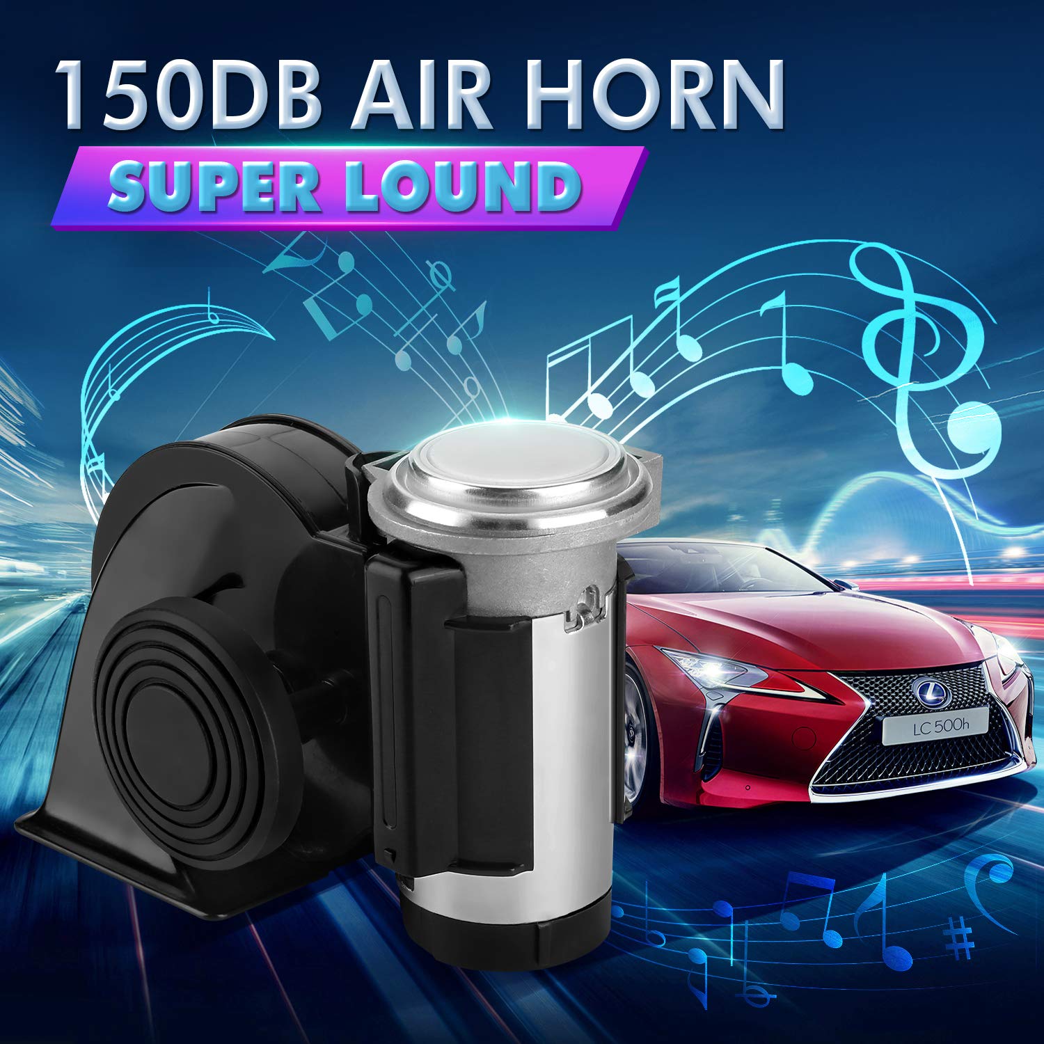 HK Bocina de aire de tren con compresor, 12 V 150 dB, bocina eléctrica de caracol con relé automotriz y arnés de cableado para cualquier vehículo de 12 V, camión, motocicleta, color negro